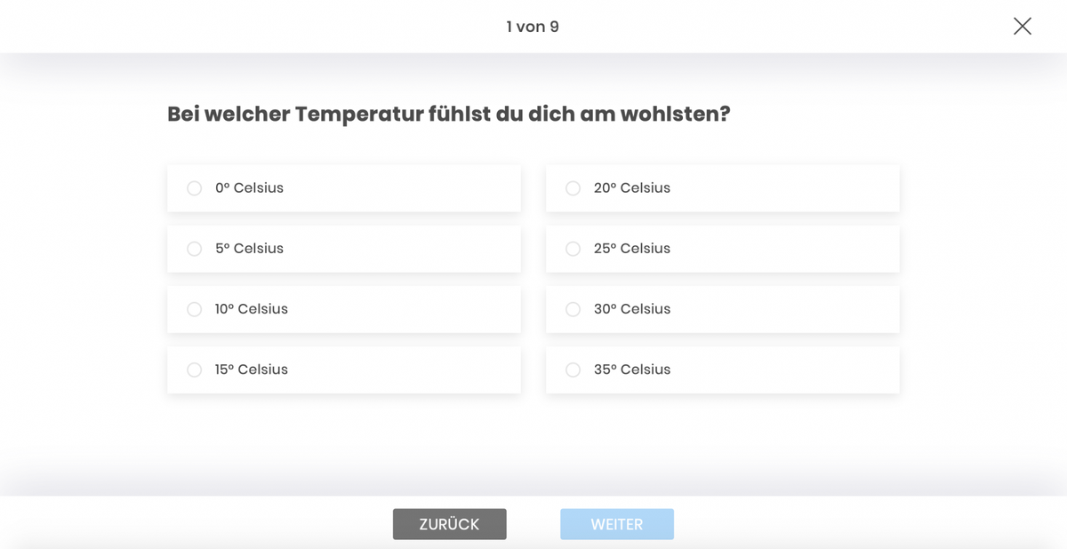 Cardinal scale in a questionnaire of an online survey