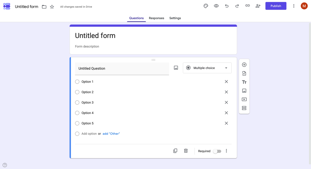 Screenshot of the Google Forms interface