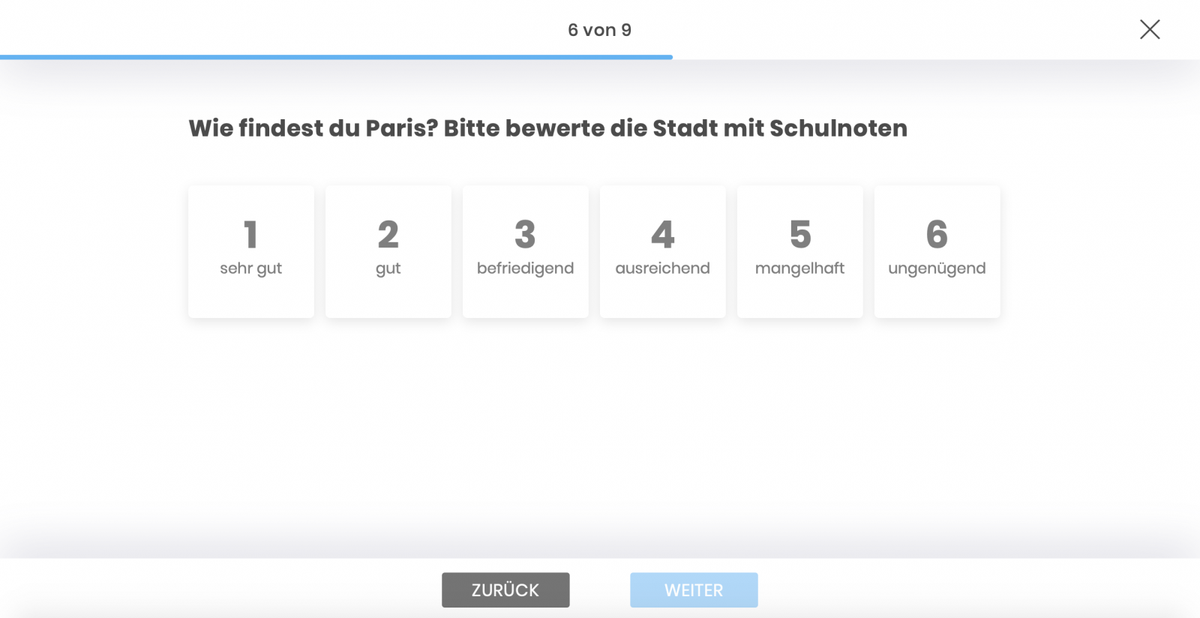 Rating questions with school grades in an online survey questionnaire