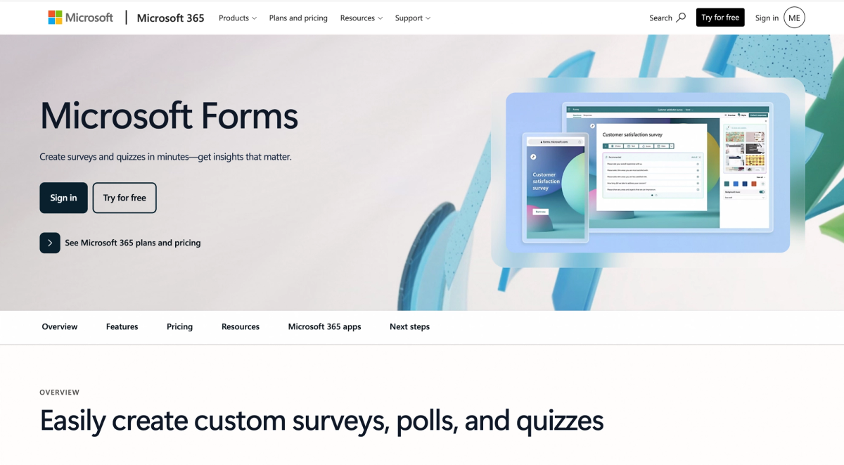 Screenshot of the Microsoft Forms interface