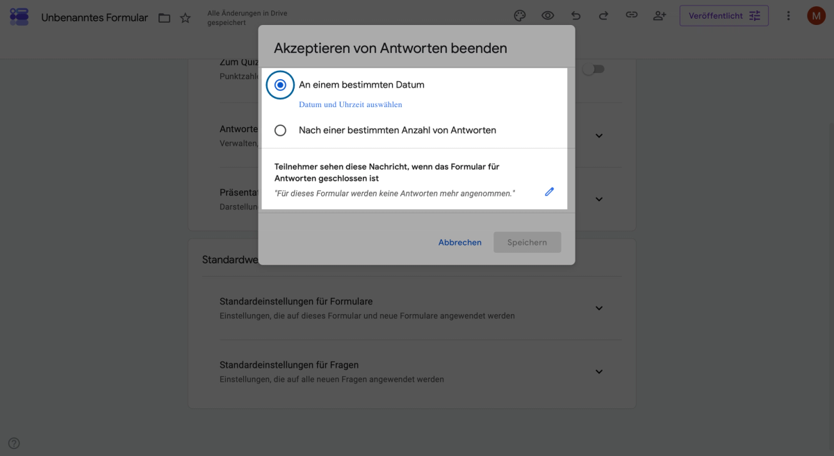 Abschlusstext festlegen, der nach dem Ende der Google-Forms-Umfrage angezeigt wird