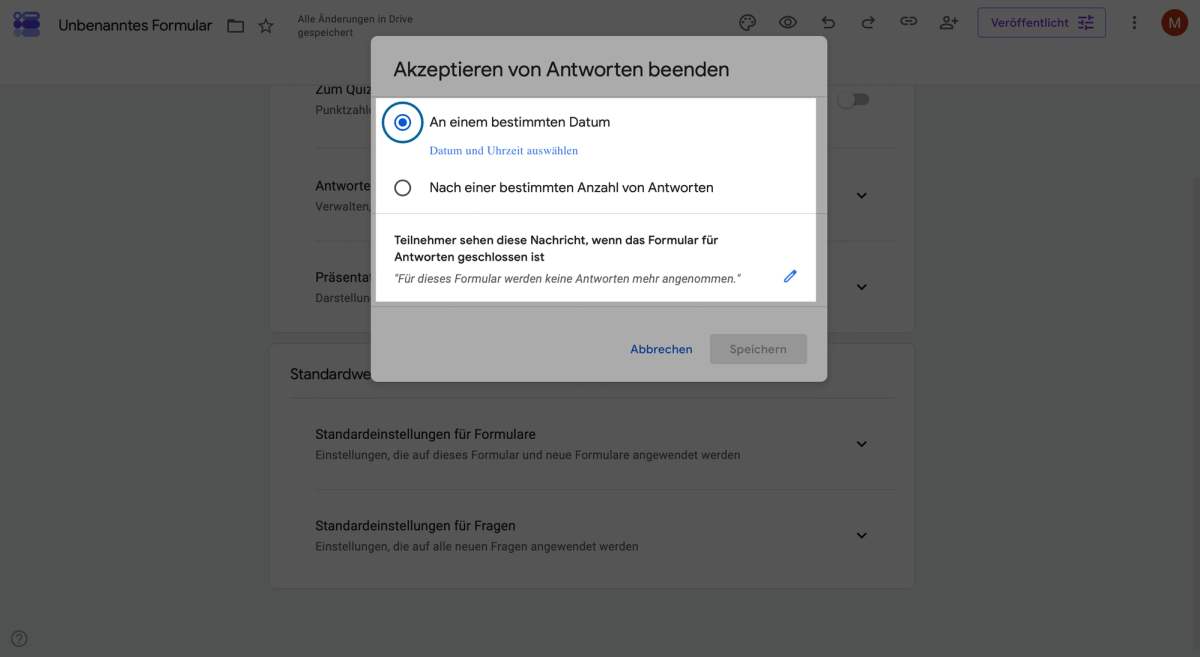 Abschlusstext festlegen, der nach dem Ende der Google-Forms-Umfrage angezeigt wird