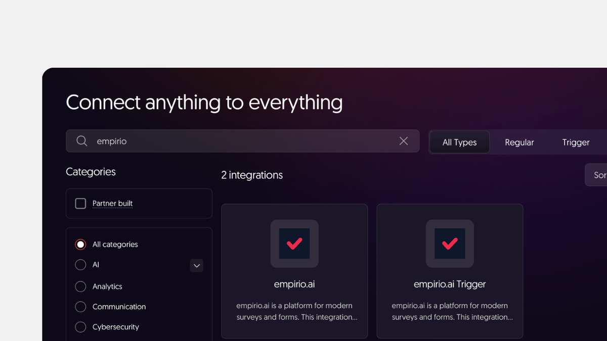 empirio.ai ist jetzt als geprüfter Node in n8n verfügbar, um Umfragen und Formulare zu automatisieren
