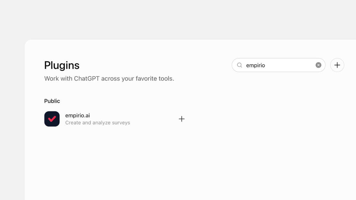 empirio.ai ist jetzt offizielles Plugin in ChatGPT, um Umfragen zu erstellen, zu bearbeiten und auszuwerten