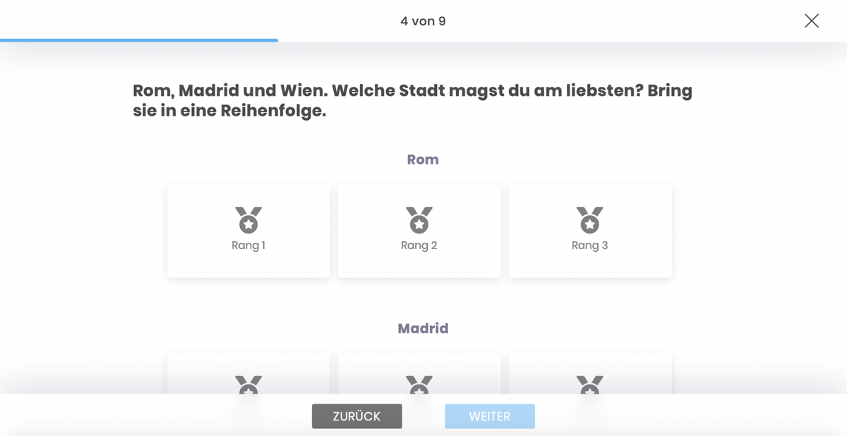 Visual rating questions with rankings in an online survey questionnaire