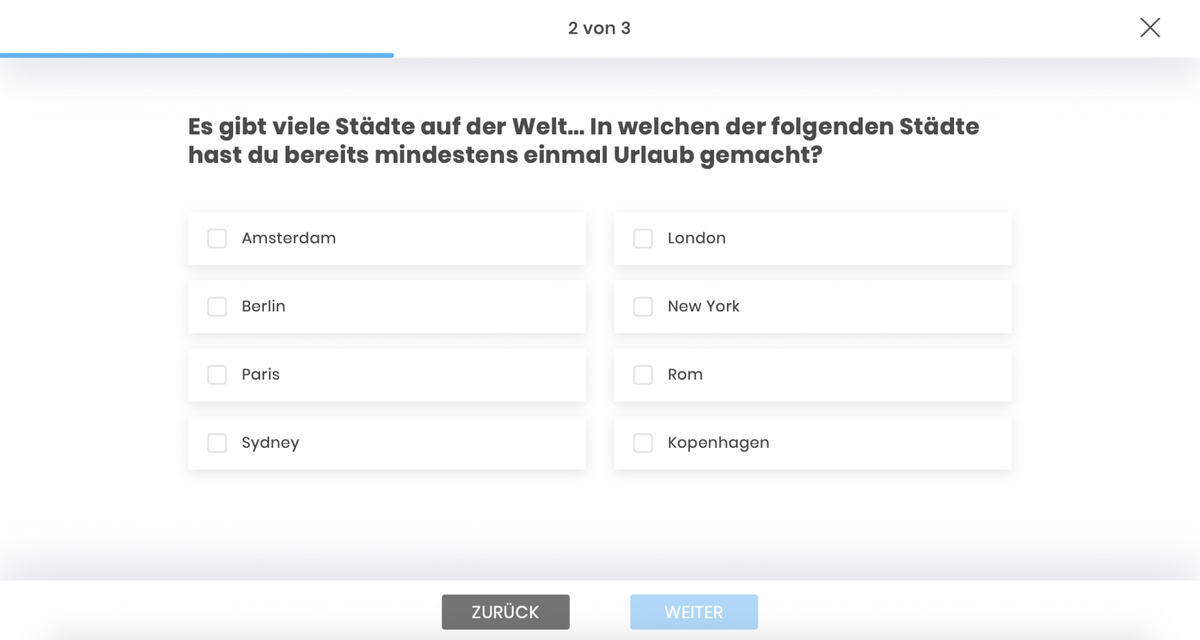 Multiple-choice question in a questionnaire of an online survey