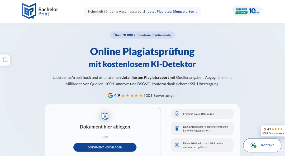Plagiatsprüfung von BachelorPrint mit anschließender Druckoption
