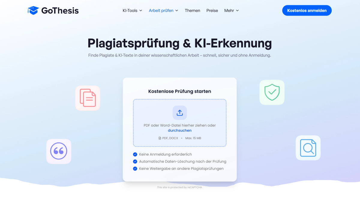 Free plagiarism checker from GoThesis: interactive portal with color-coded matches and a linked source