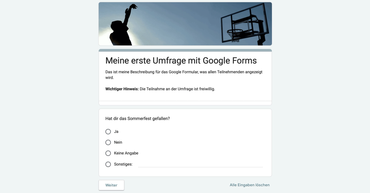 Fertige Google-Forms-Umfrage aus Sicht der Teilnehmer