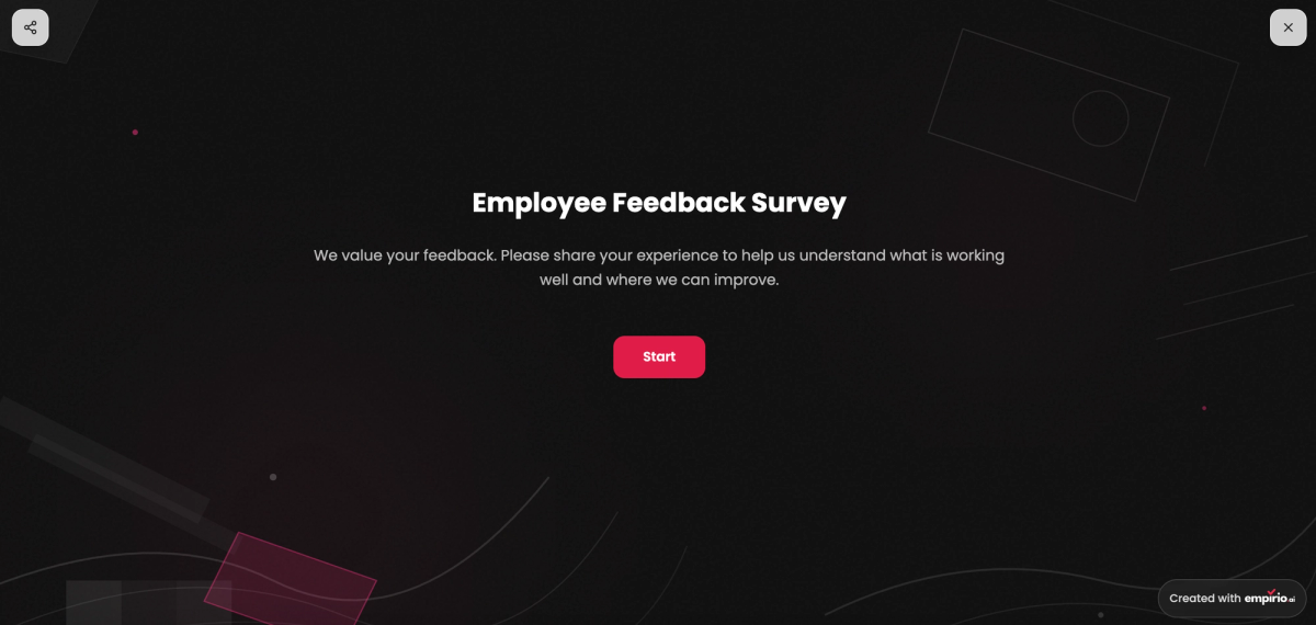 Welcome page of an online survey with a title, a short introductory text and a start button
