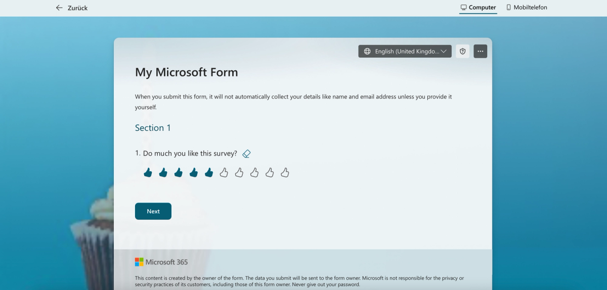 Enquête in Microsoft Forms: vragenlijst in de editor met vraagtypen en antwoordopties