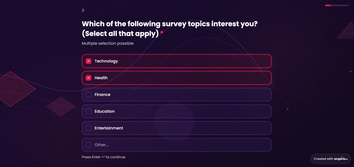 Closed-ended question shown as multiple choice with several selectable answers in an online survey