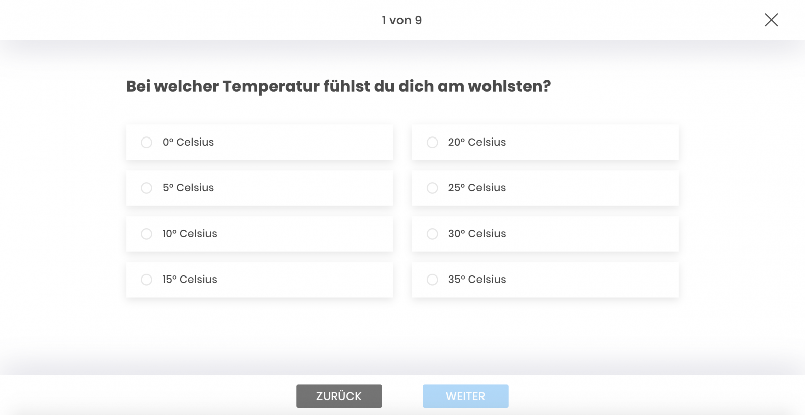 Cardinal scale in a questionnaire of an online survey