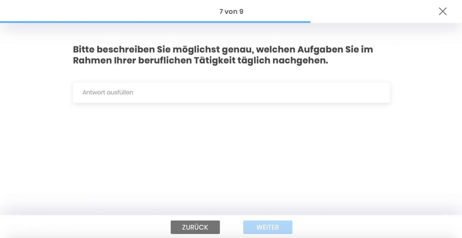 Open question in a questionnaire of an online survey