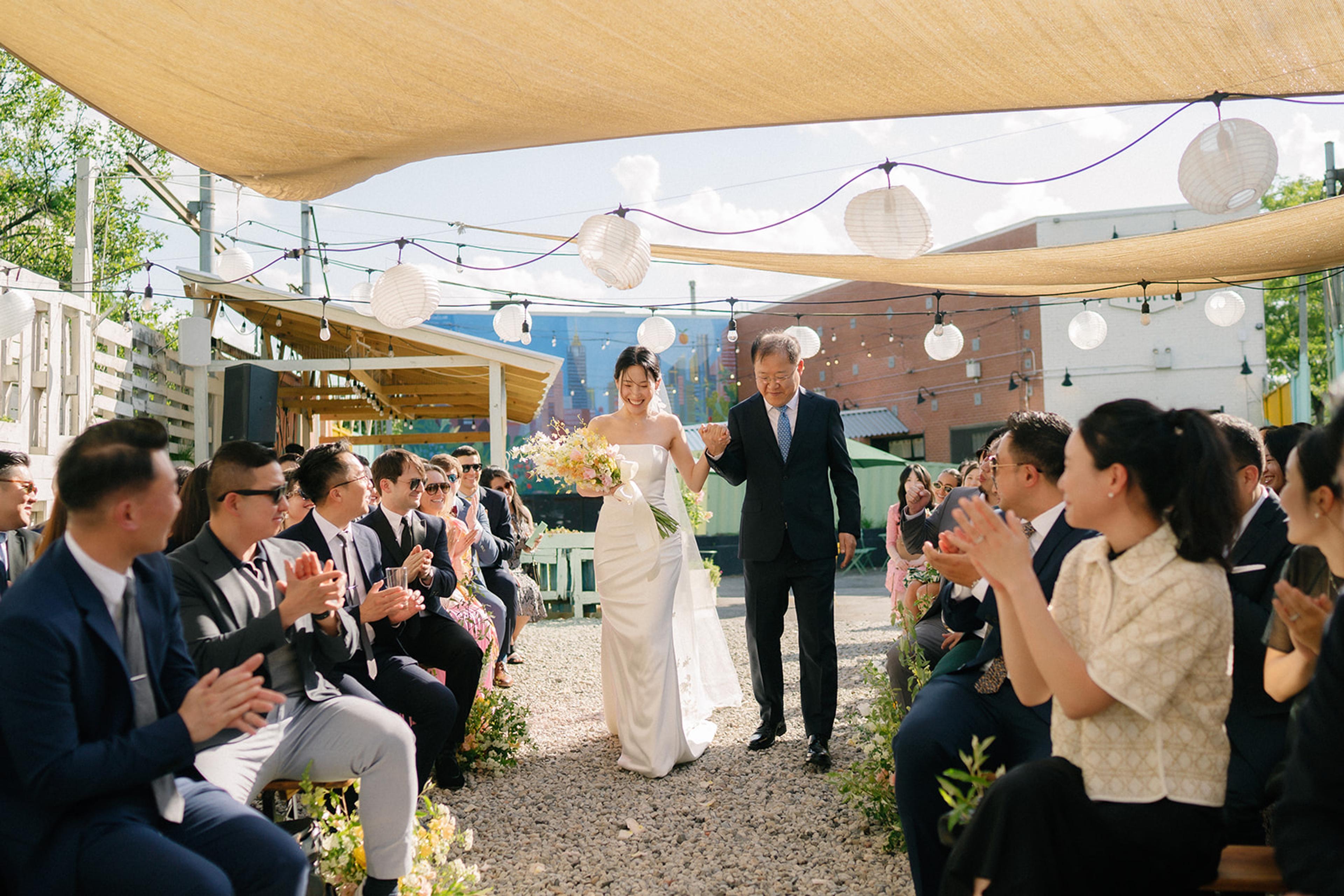wedding ceremony at farm to people