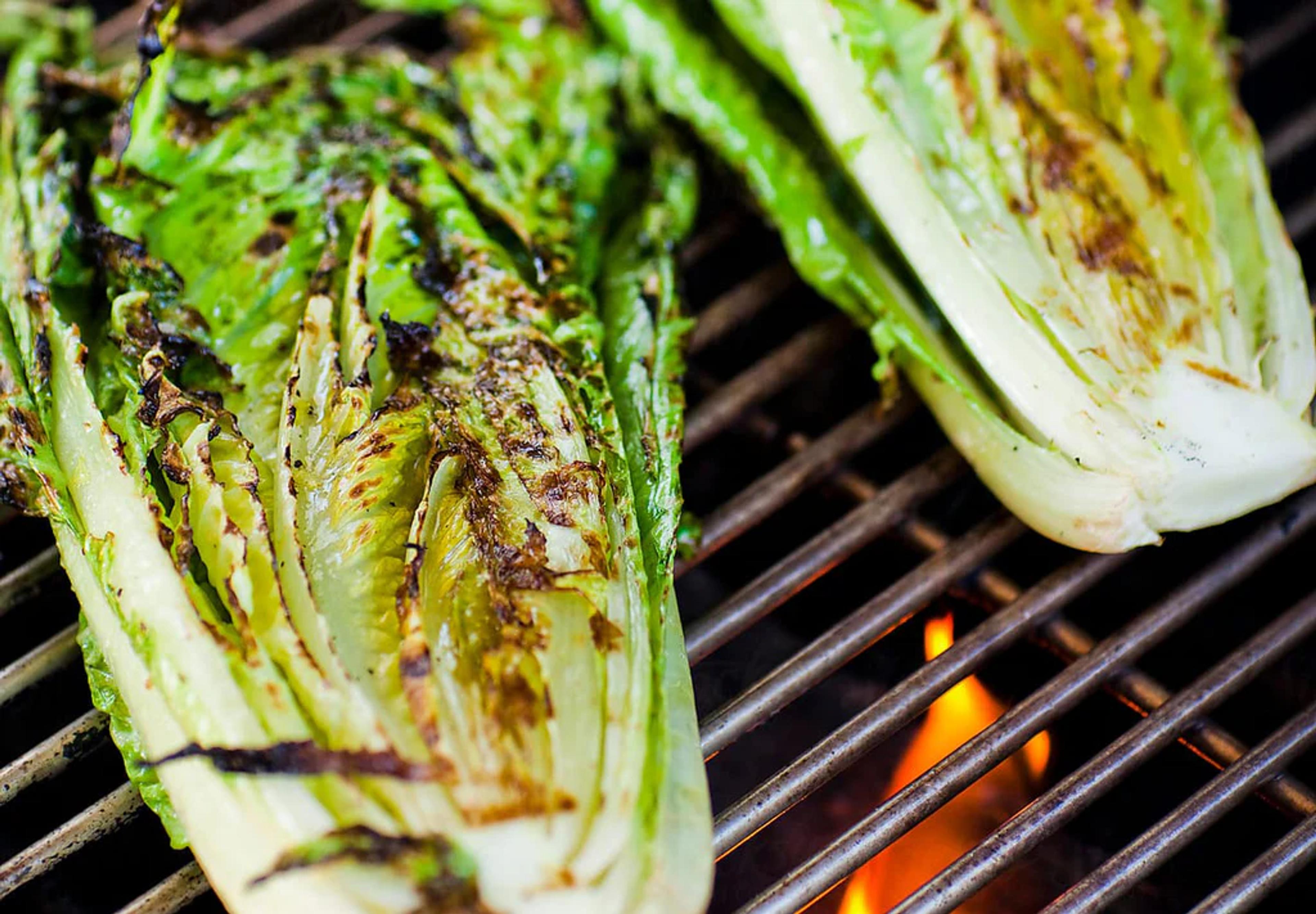 Grilled Romaine Heart Salad with Balsamic Glaze