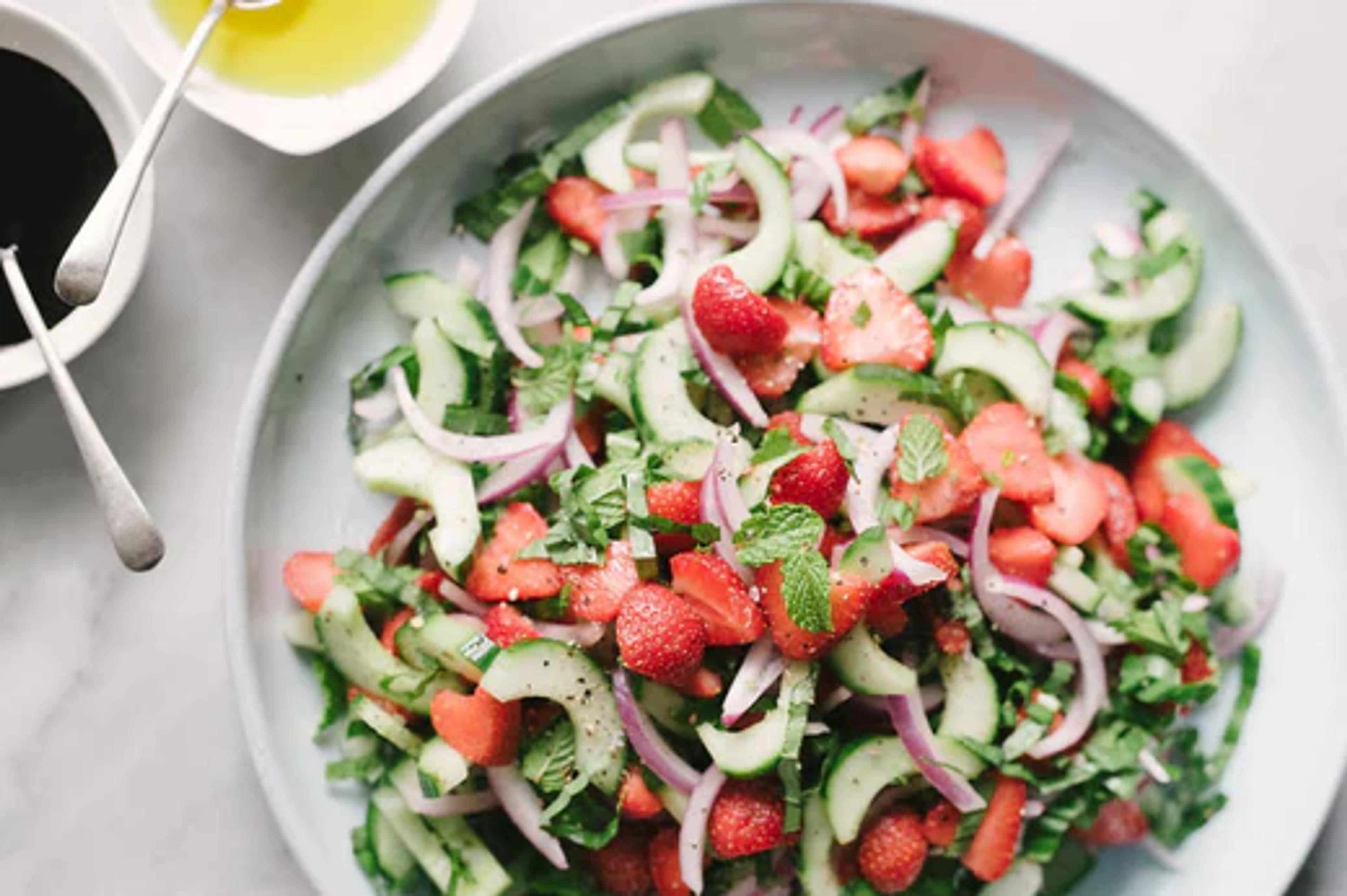 Cucumber Strawberry Salad with Mint