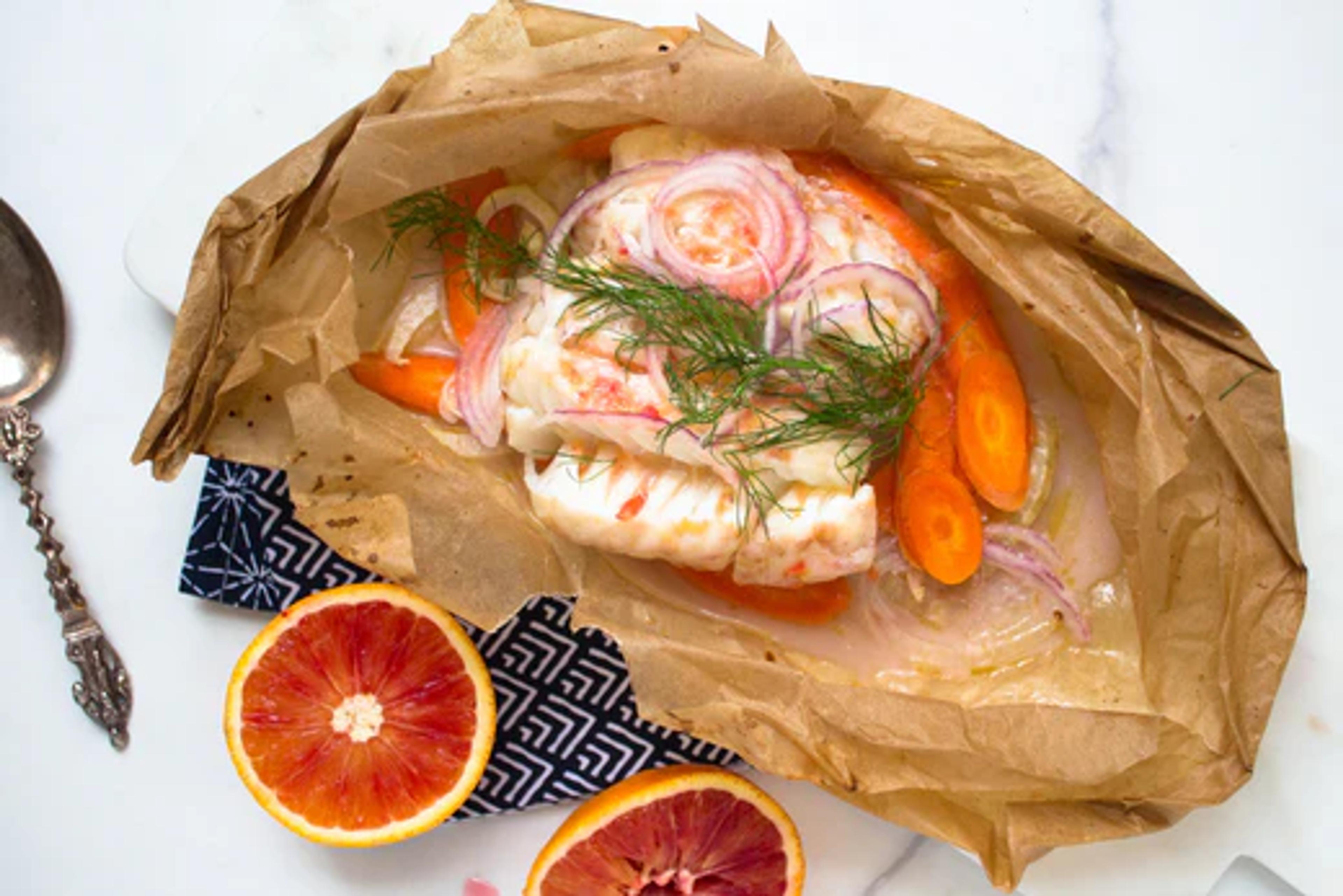 Cod en Papillote with Blood Orange