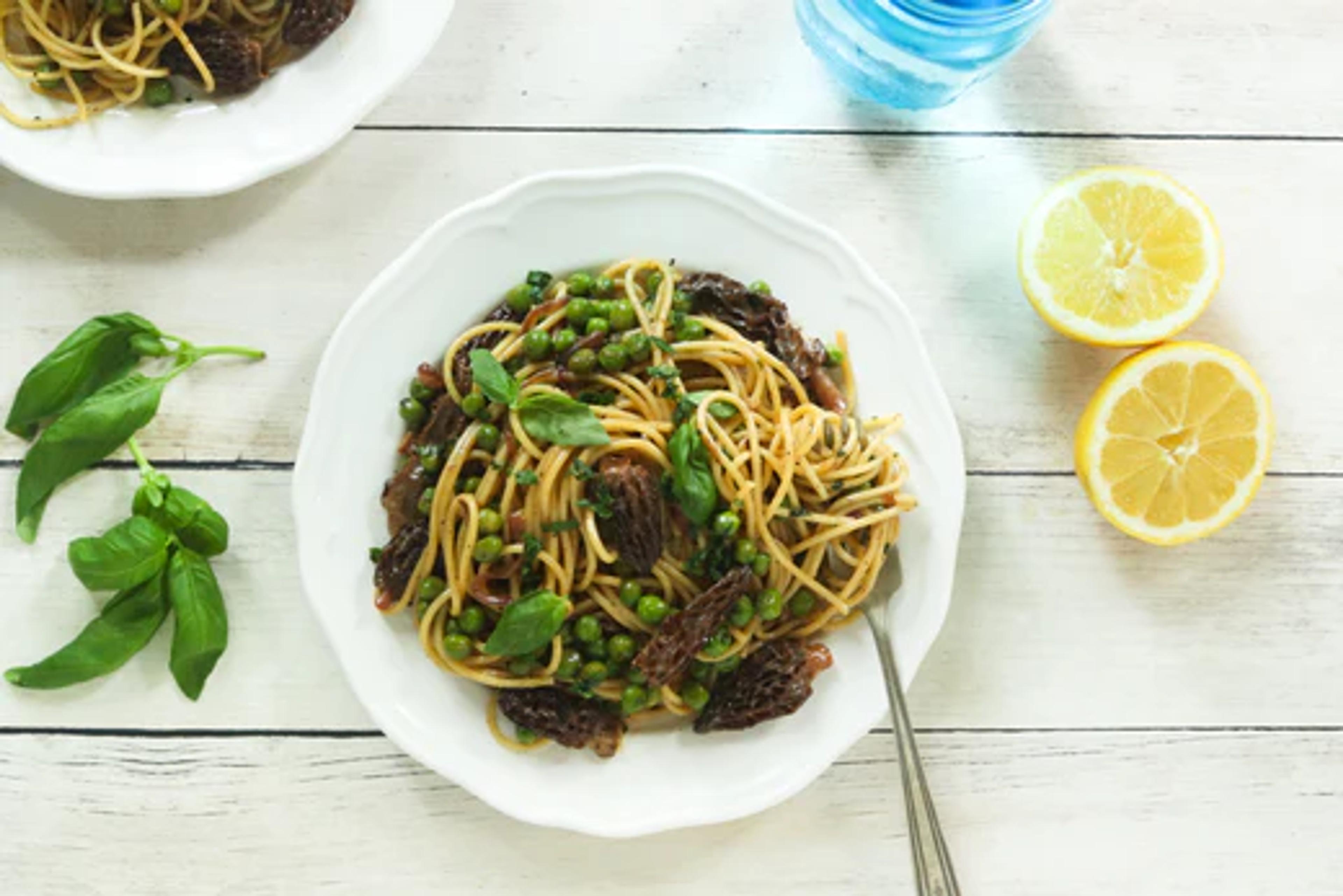 Creamy Pasta with Morels and Peas