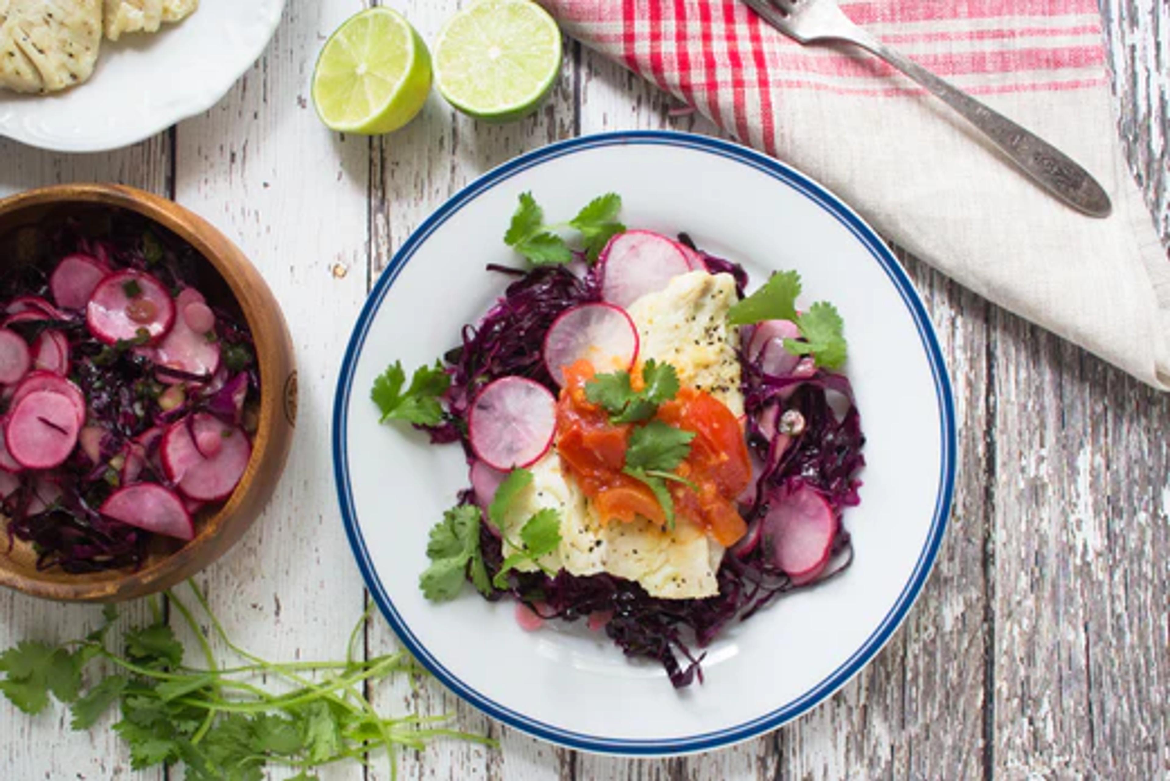 Cod with Cabbage Slaw and Tomato