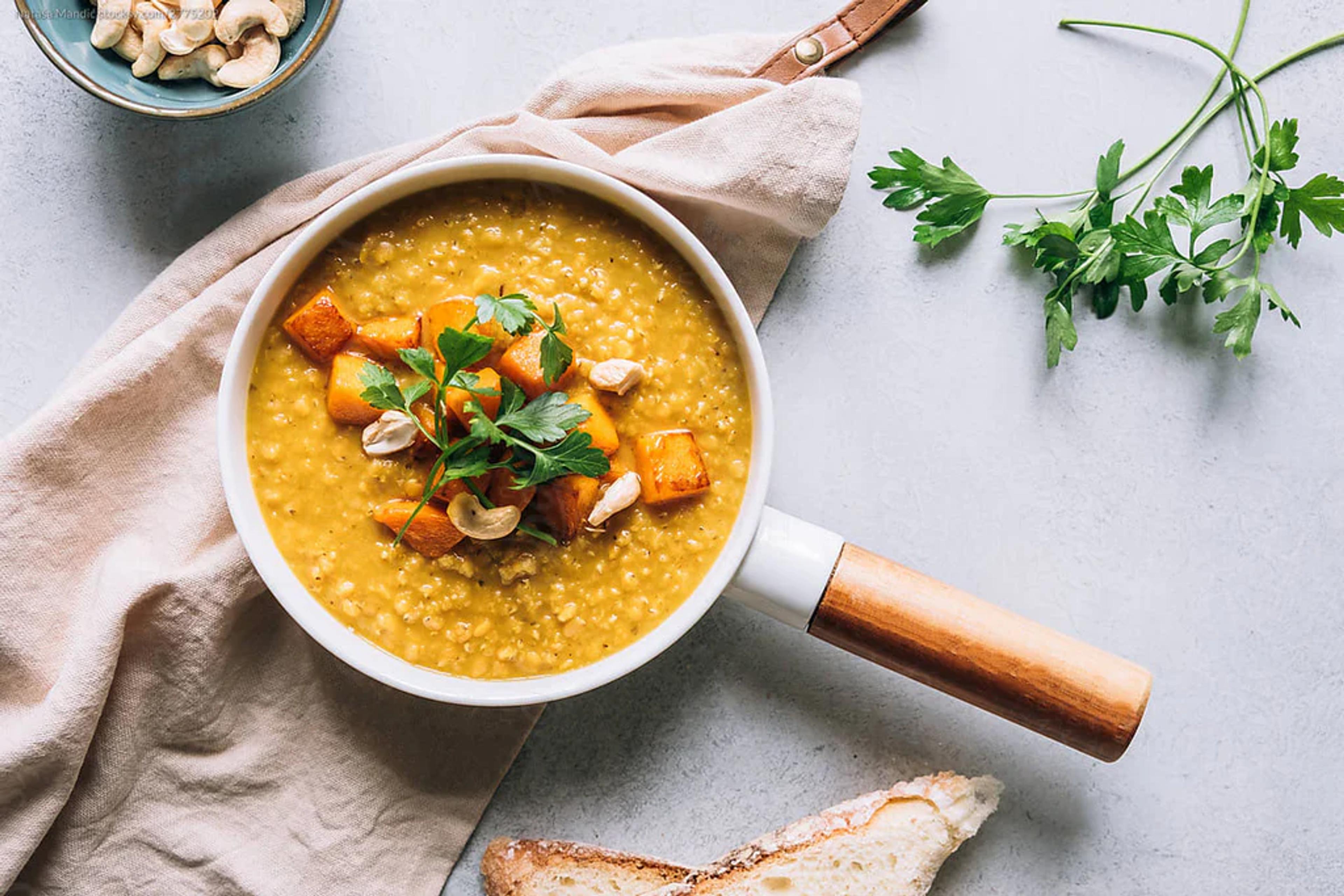 Red Lentil Soup with Acorn Squash