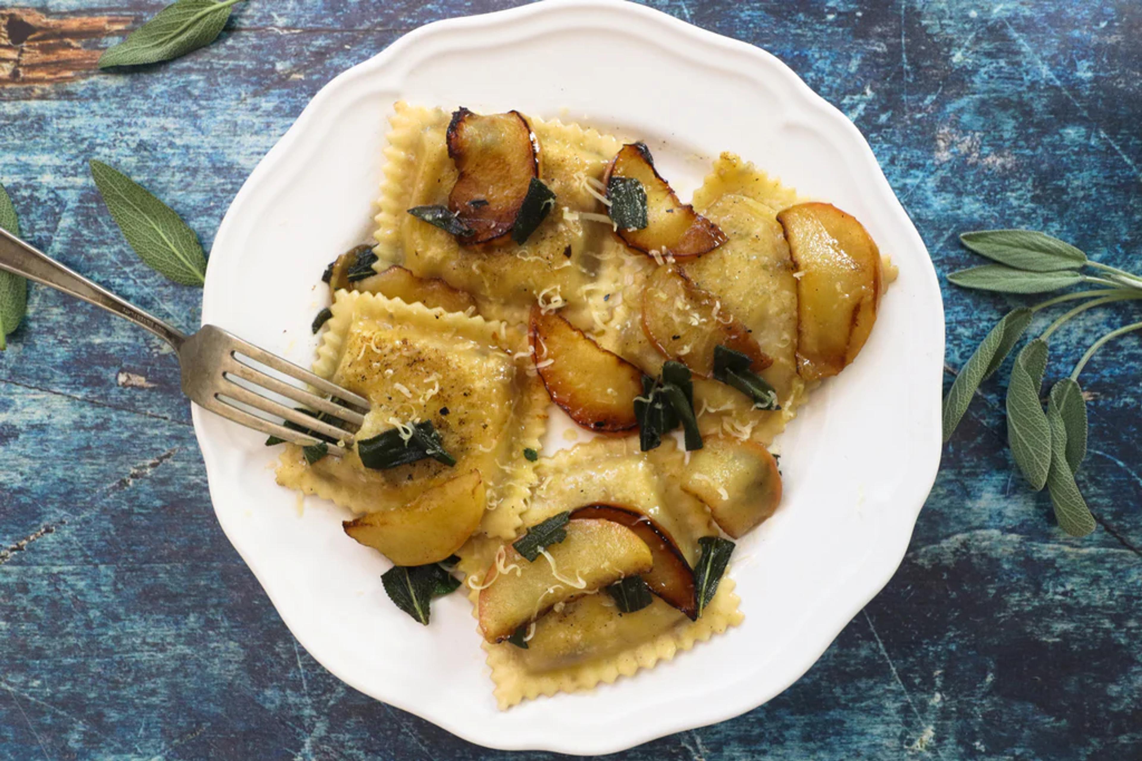 Ravioli with Buttery Apples and Sage