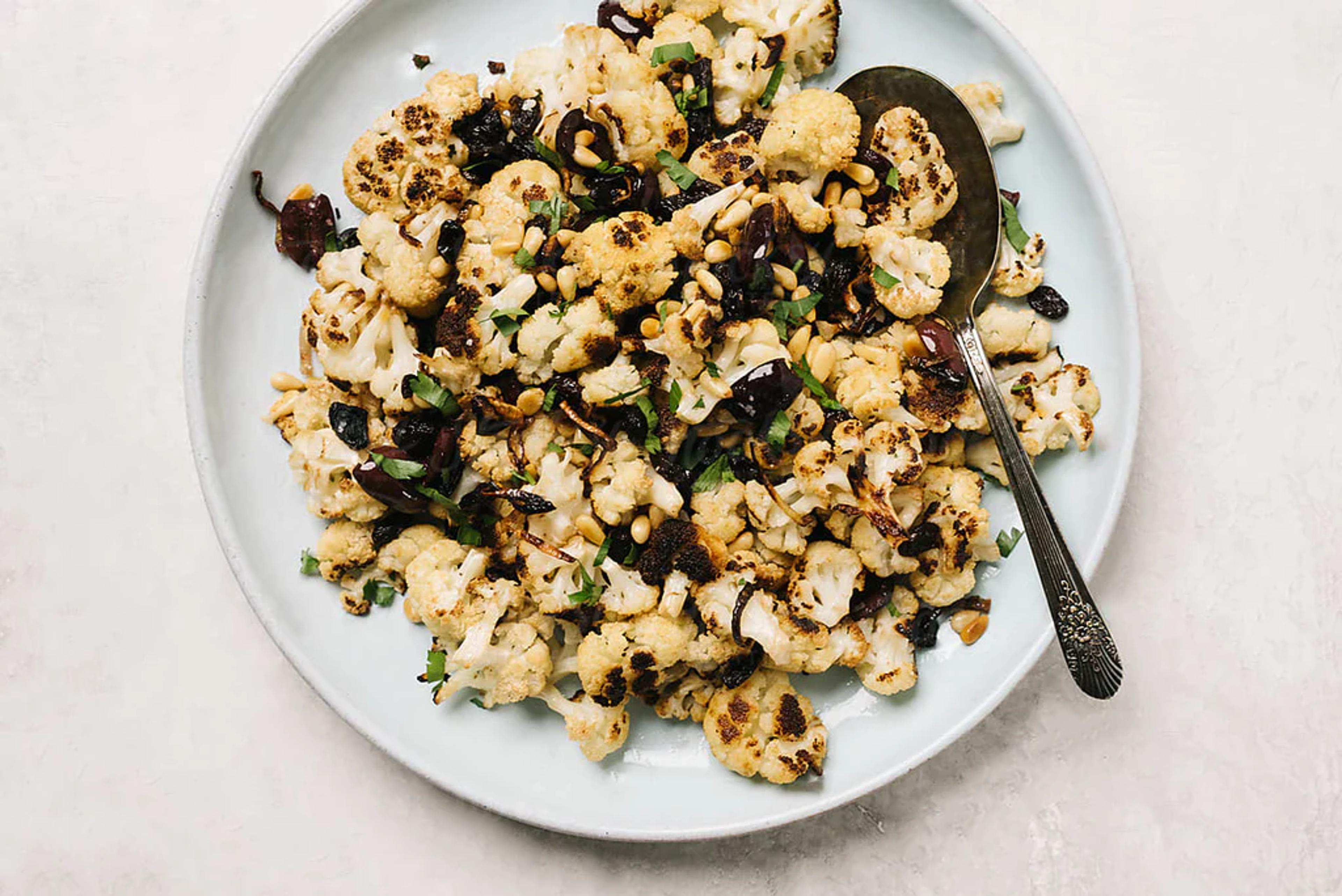 Mediterranean Cauliflower with Olives and Raisins