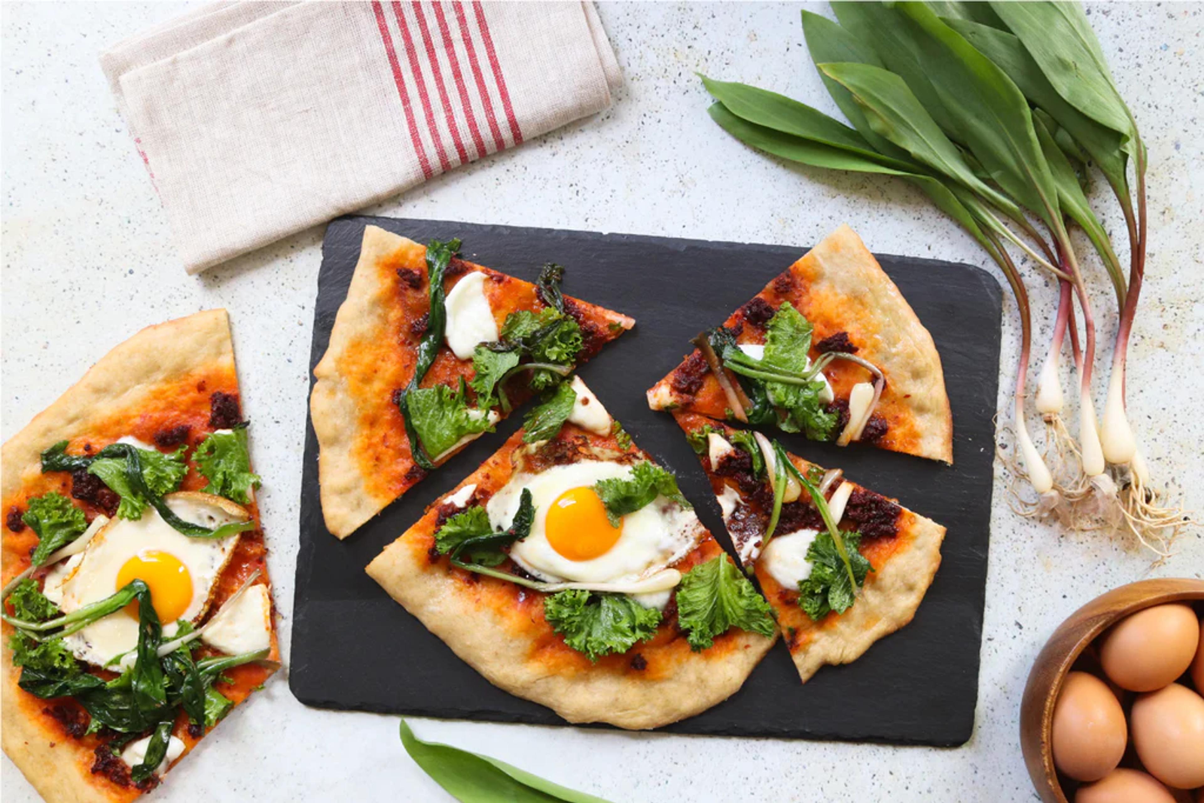 Nduja Pizza with Ramps and Spring Greens