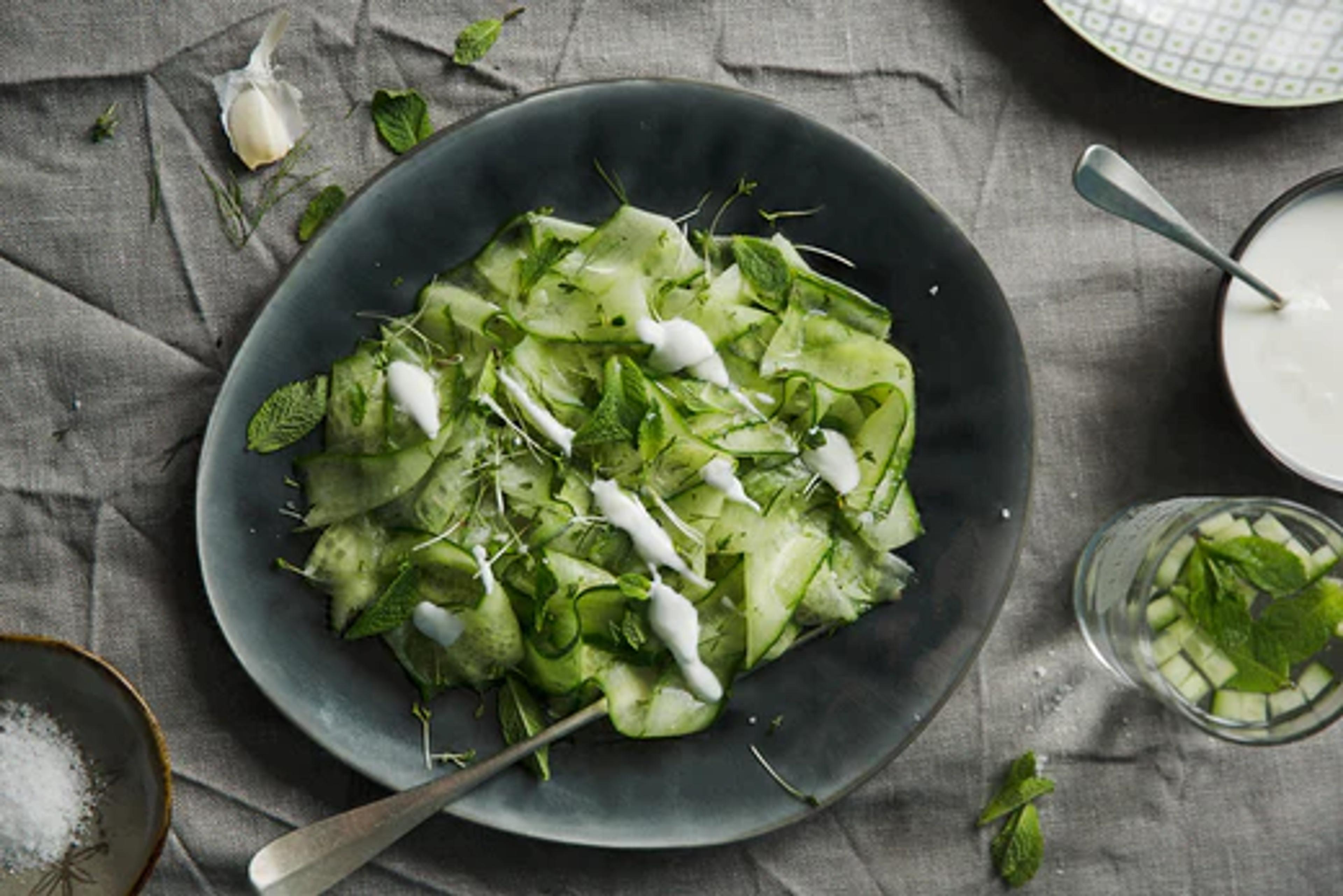 Cucumber Ribbon Salad with Mint Yogurt Dressing