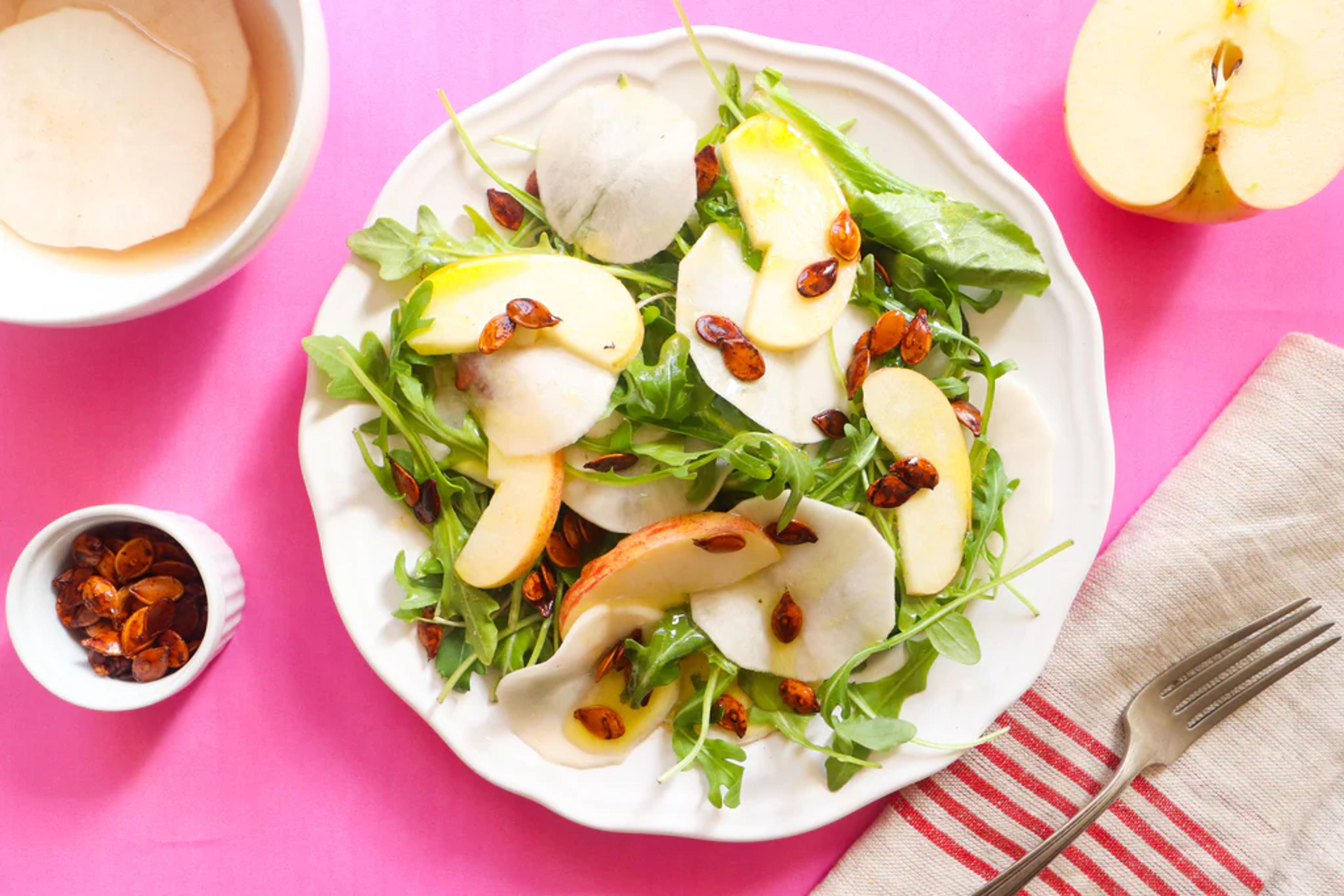 Marinated Turnip Salad with Roasted Butternut Squash Seeds