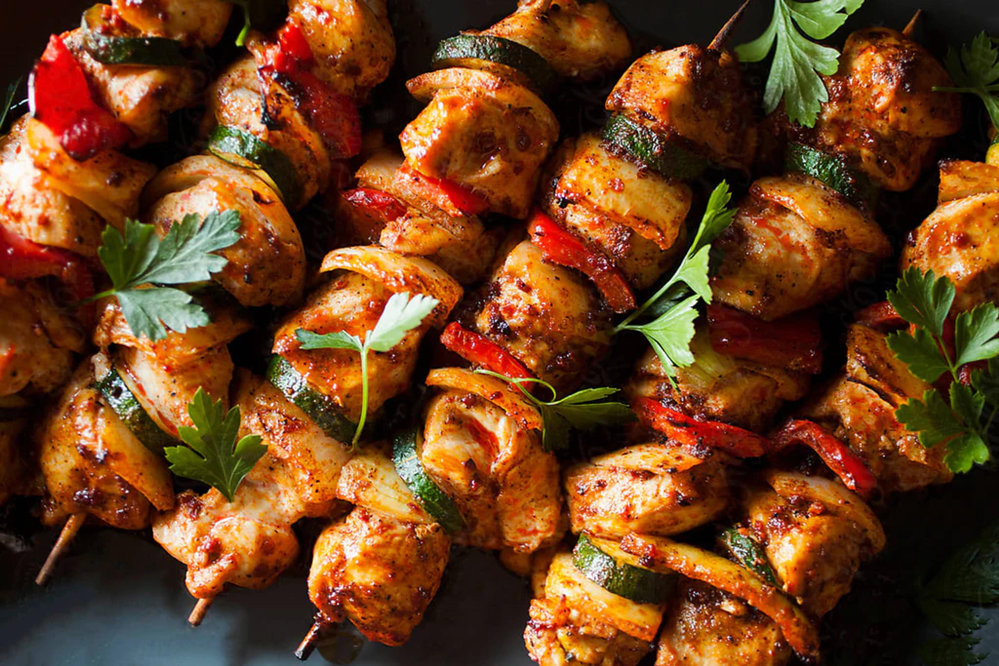 Oven Chicken Tomato Zucchini Kebabs