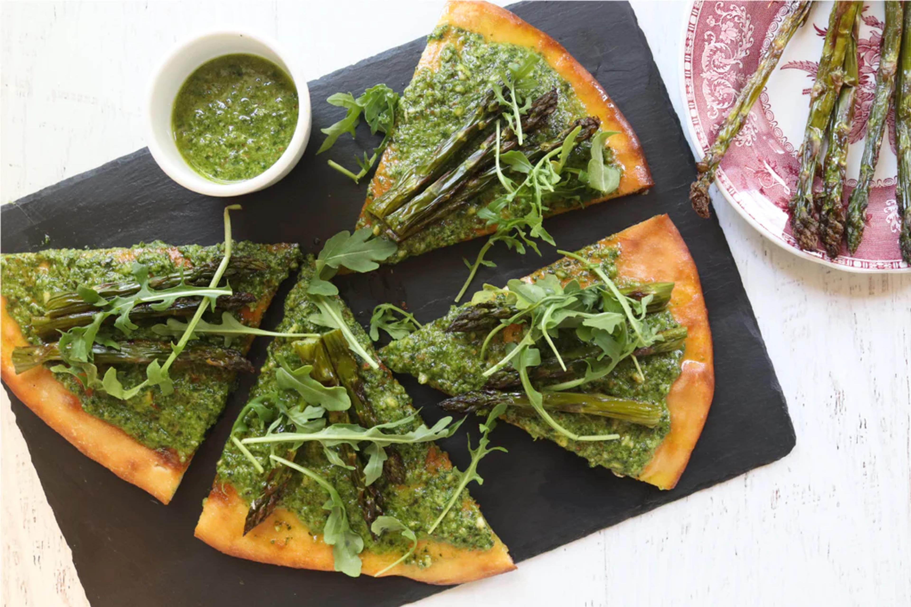 Ramp Pesto Pizza with Roasted Asparagus