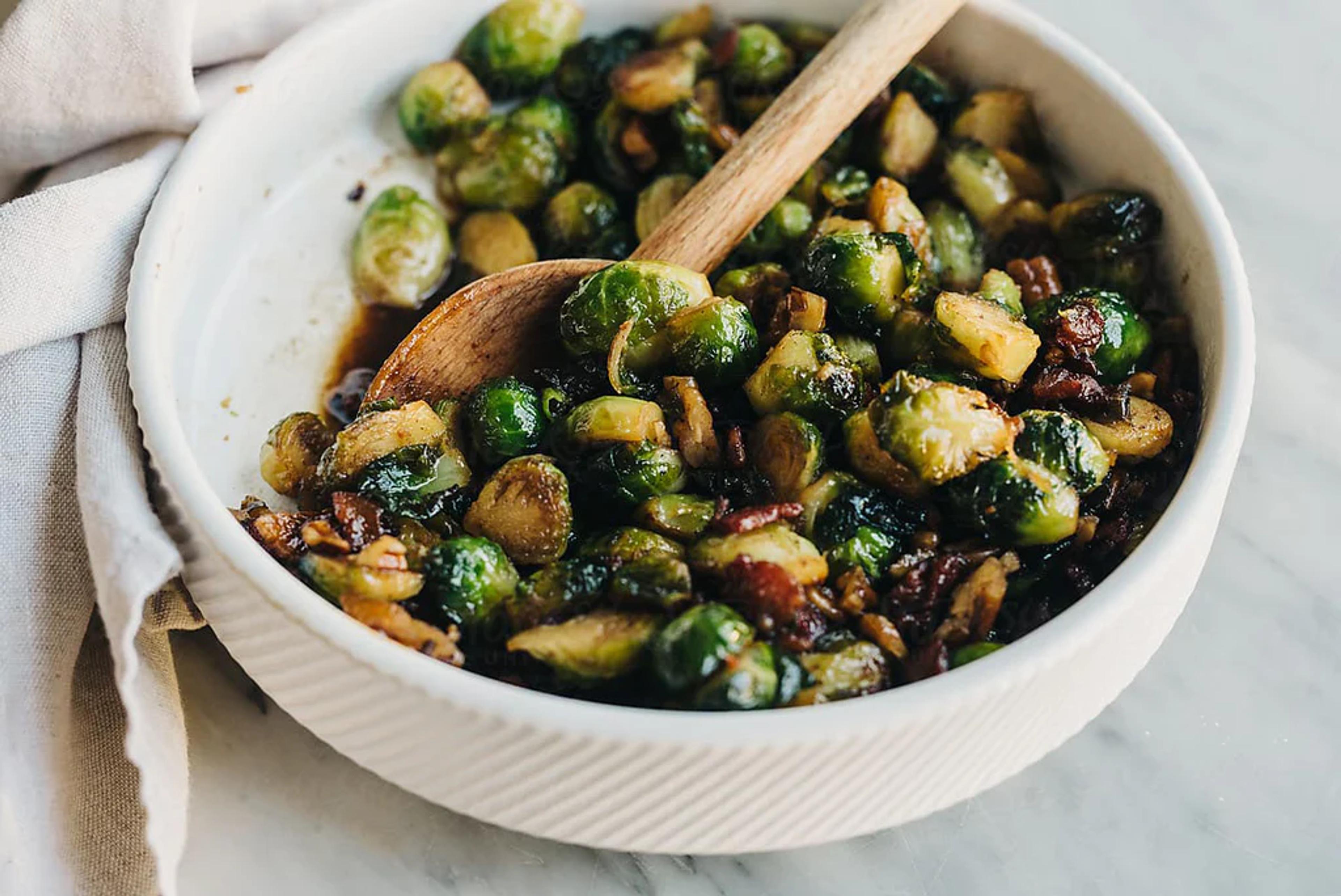 Maple Balsamic Glazed Brussels Sprouts