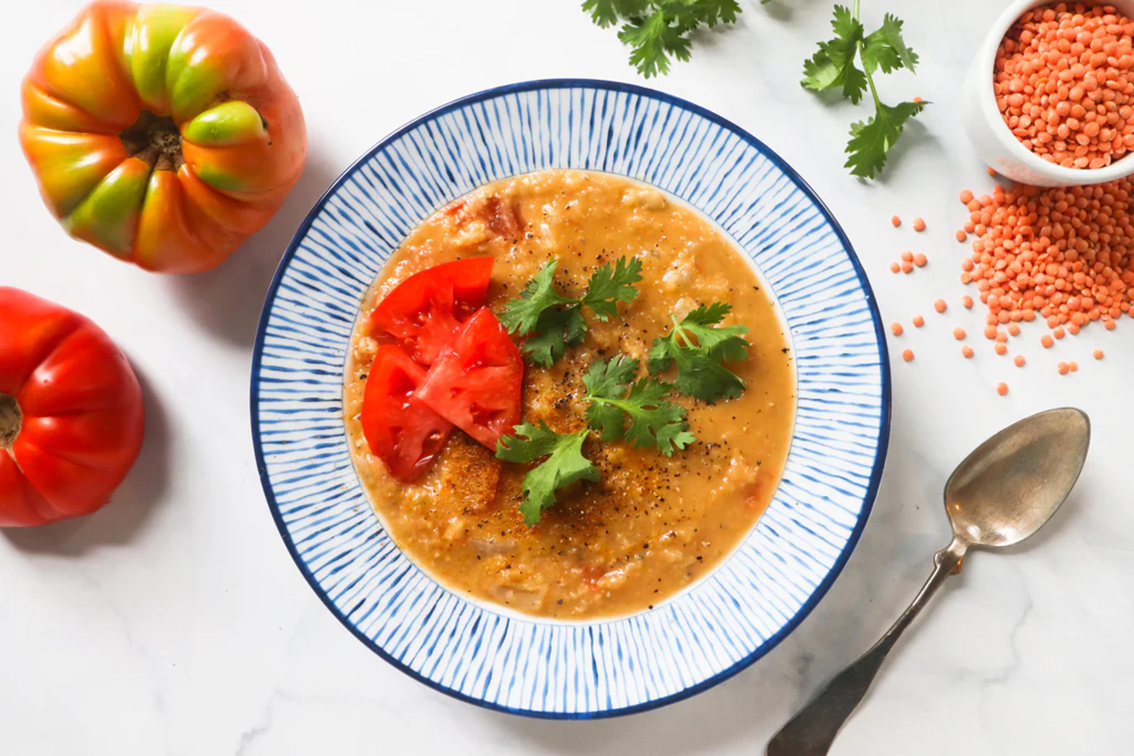 Red Lentil Dal with Heirloom Tomatoes