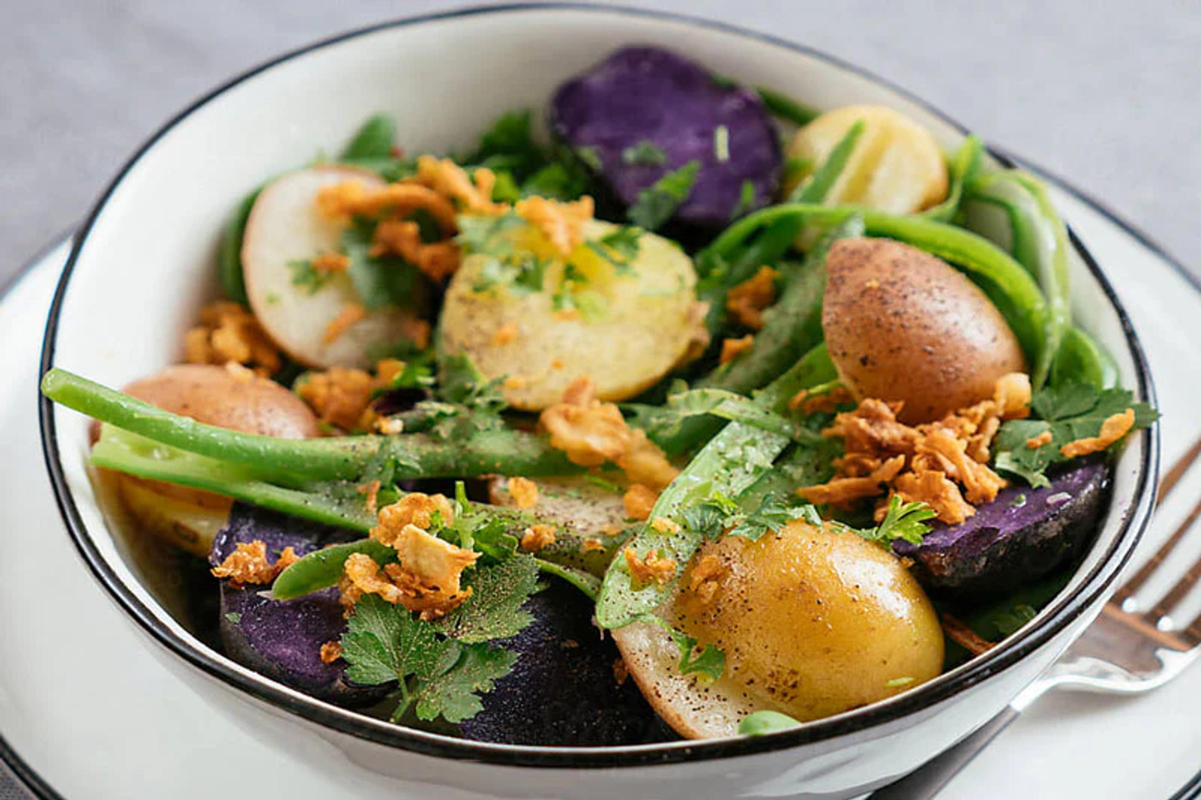 Potato Green Bean Salad with Crispy Garlic
