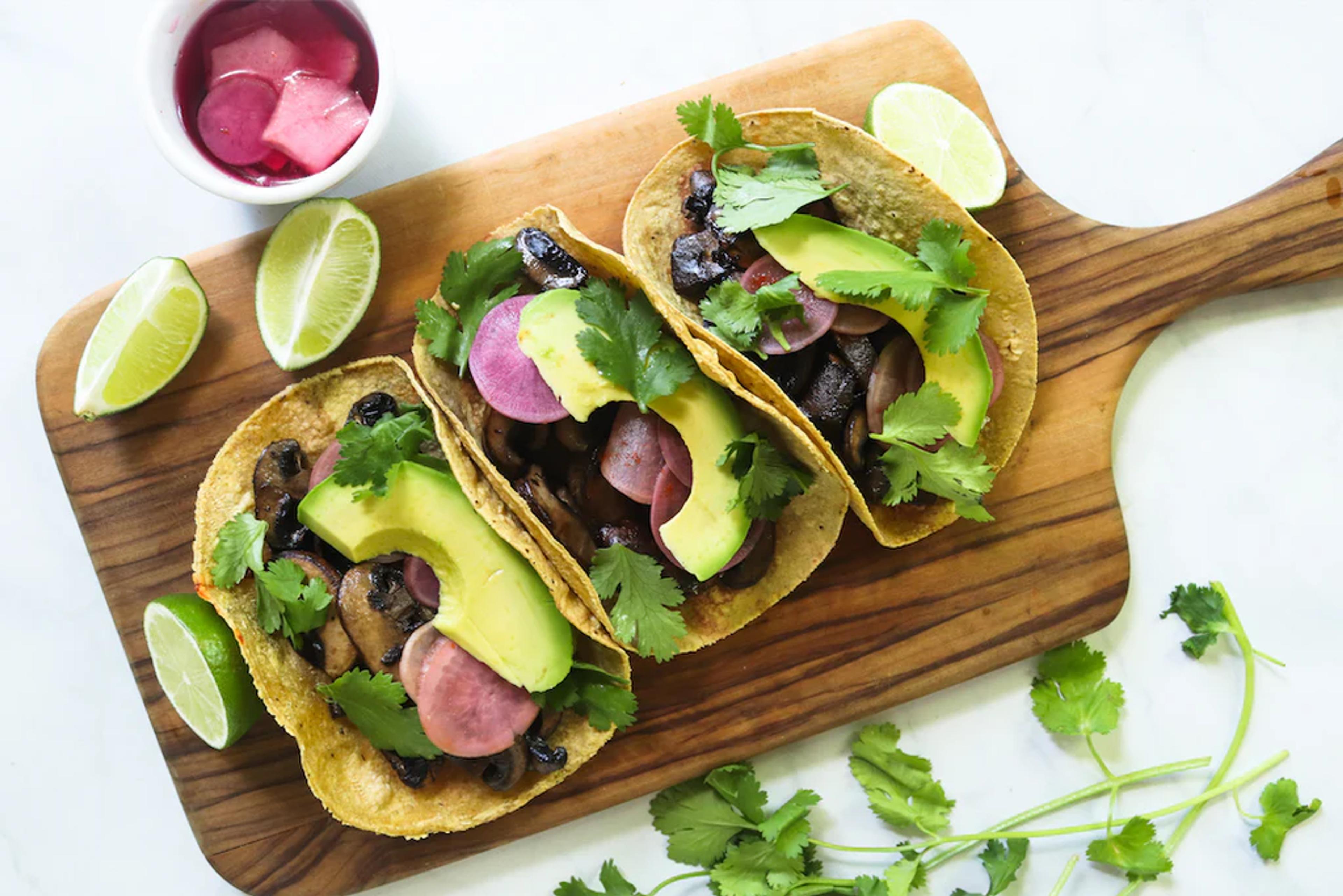 Mushroom Tacos with Pickled Radishes