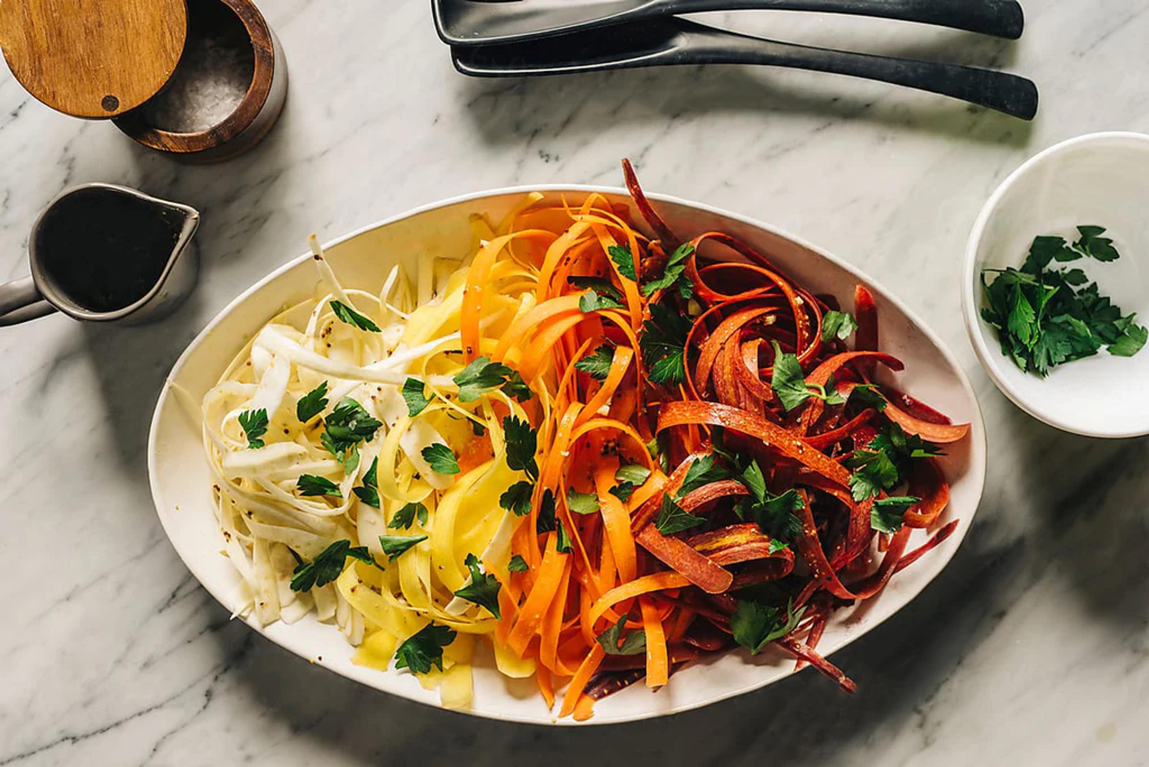Rainbow Carrot Ribbon Salad with Scallion Dressing