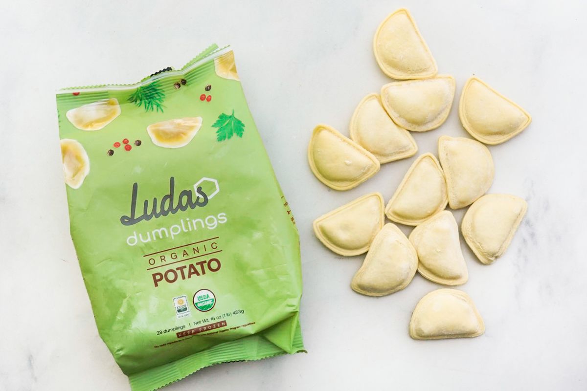 Luda's Dumplings - Mix of 100% organic Chick'N breast and Loaded potato # dumplings with sour cream and dillsometimes #lessismore other times  #moreisless #ludasdumplings #customizable #dumplingsreimagined