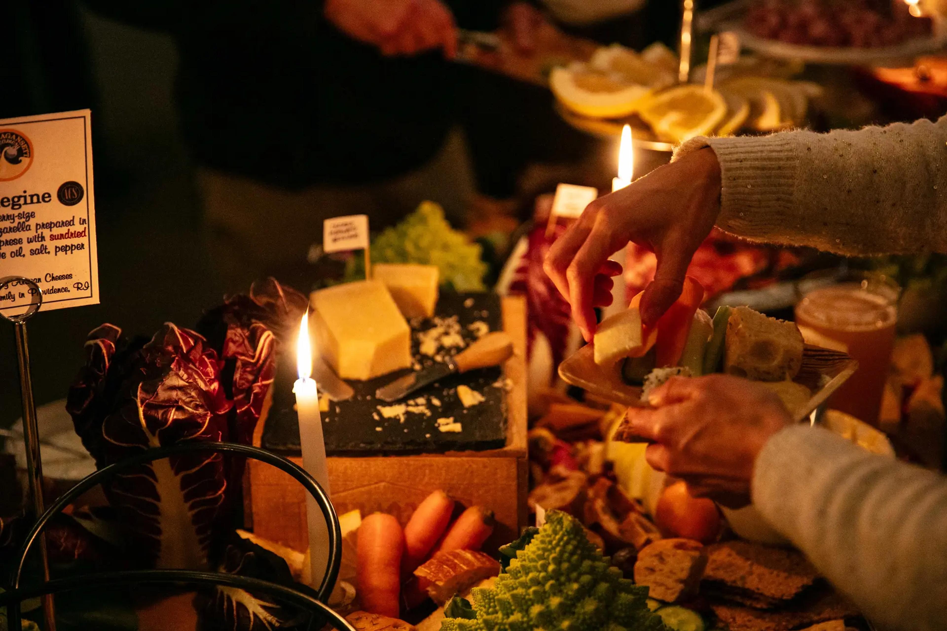 Candlelit snack spread