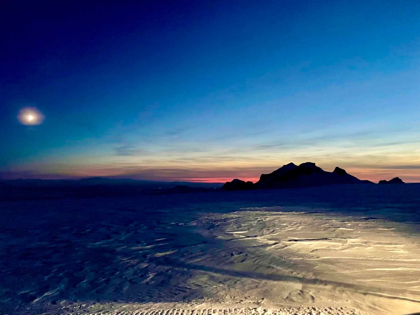 Winter views across Langjökull during the snowmobile experience