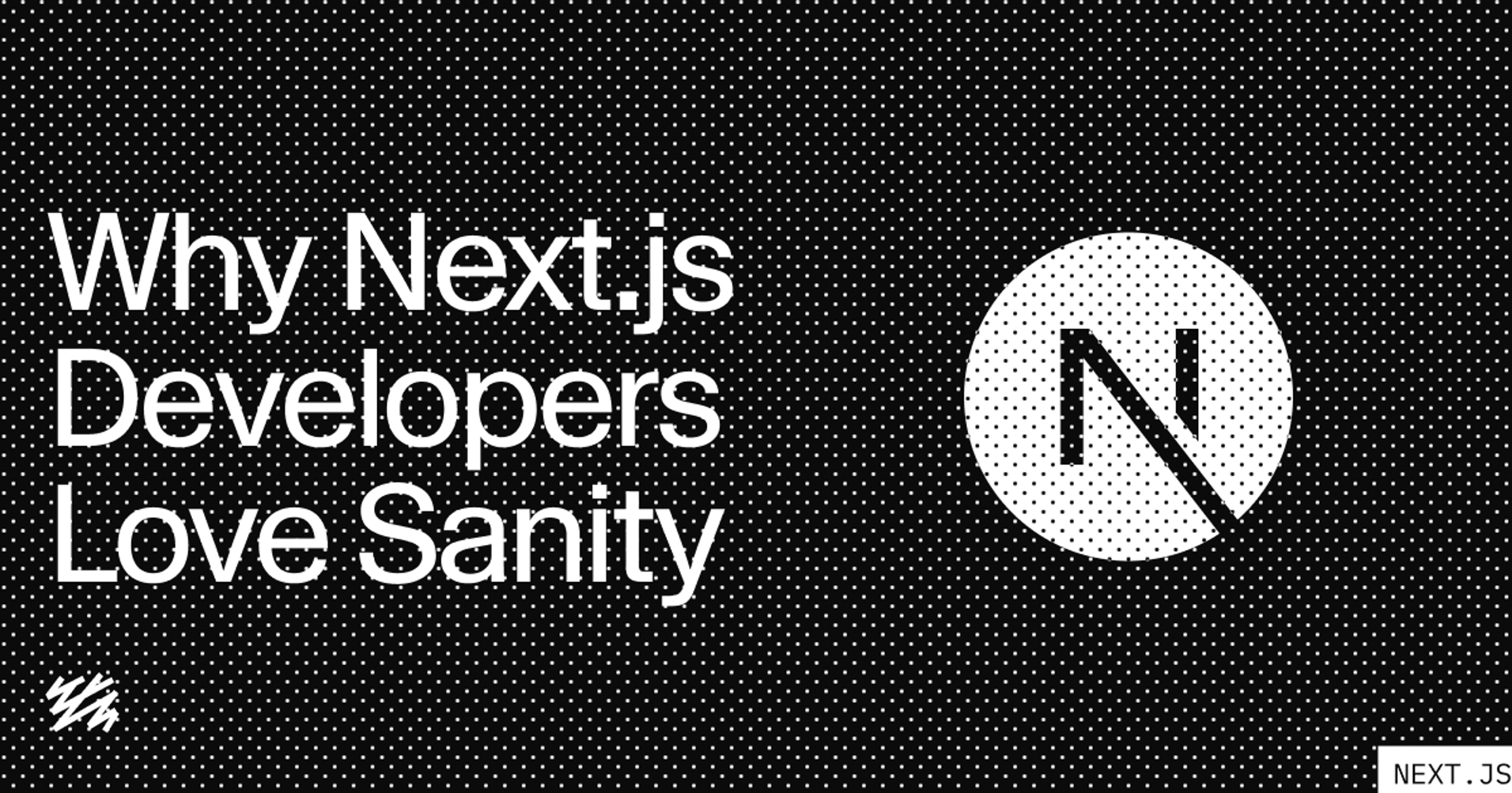 a black background with white text that says "why next js developers love sanity"