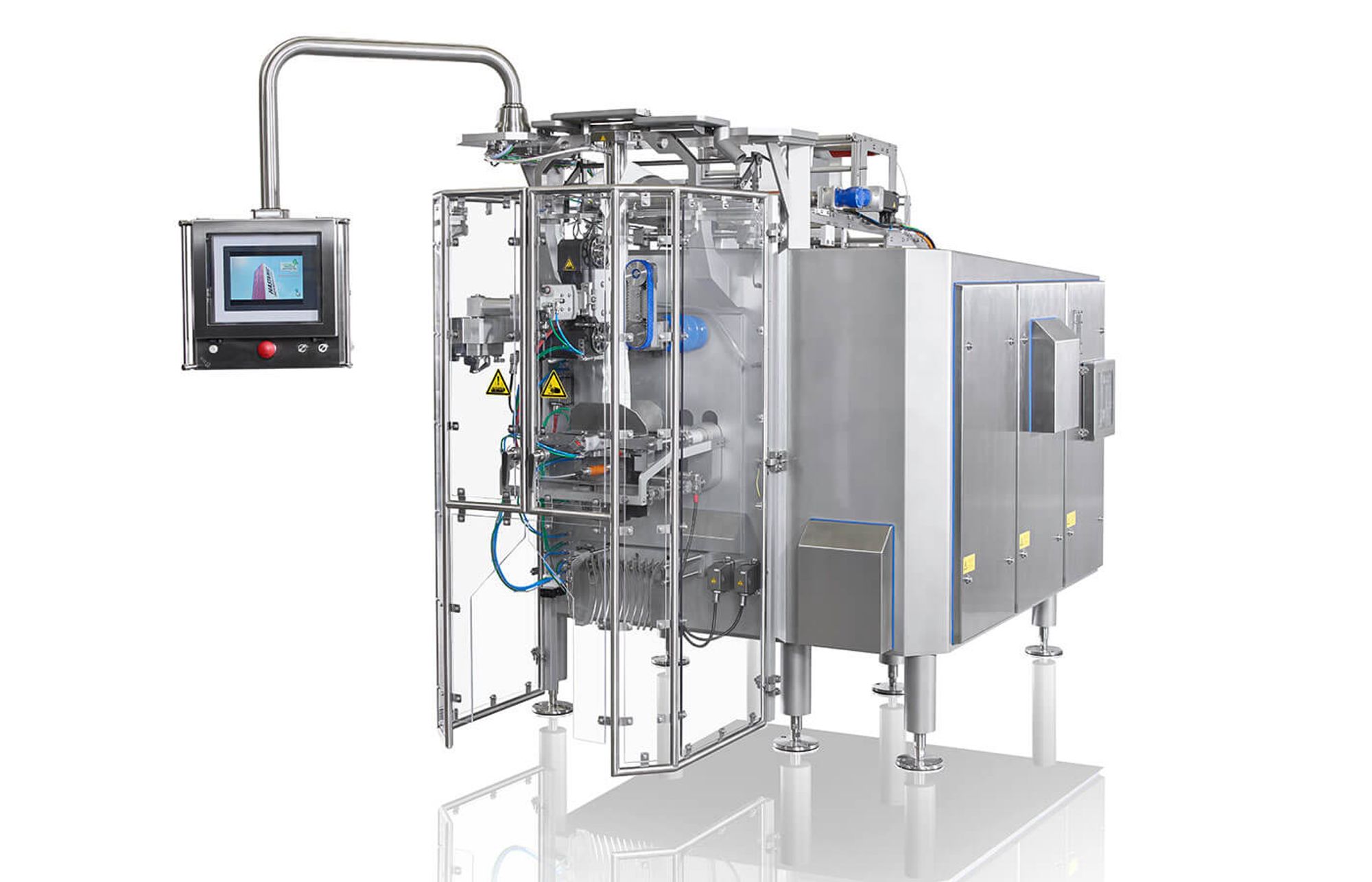 A Hastamat vertical form fill seal machine forming bags from reel film.