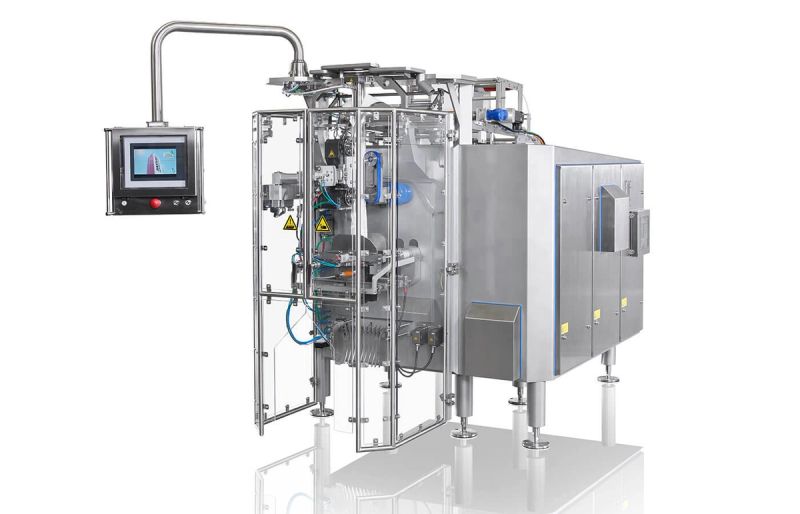A Hastamat vertical form fill seal machine forming bags from reel film.