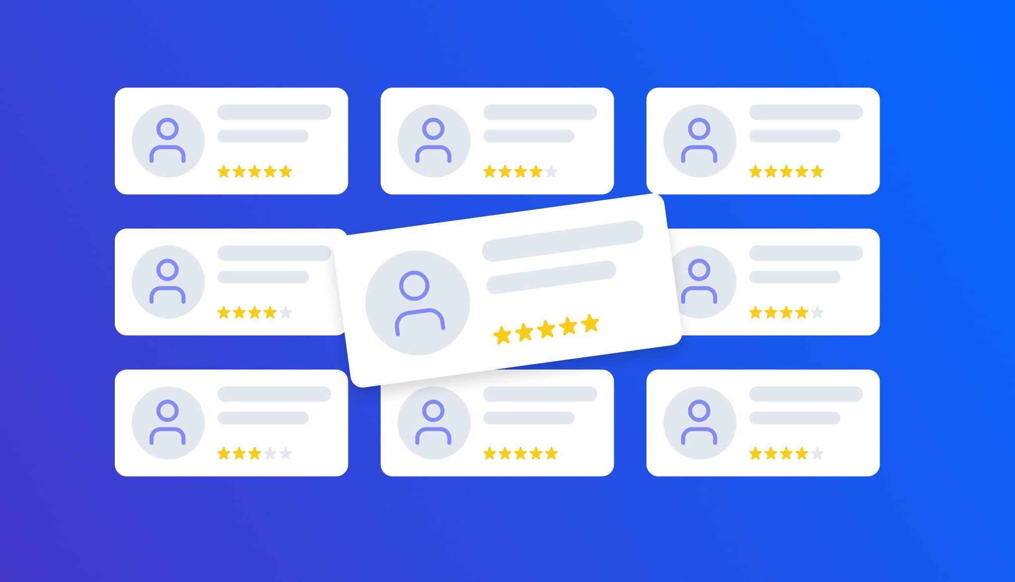 Group of testimonials with star ratings