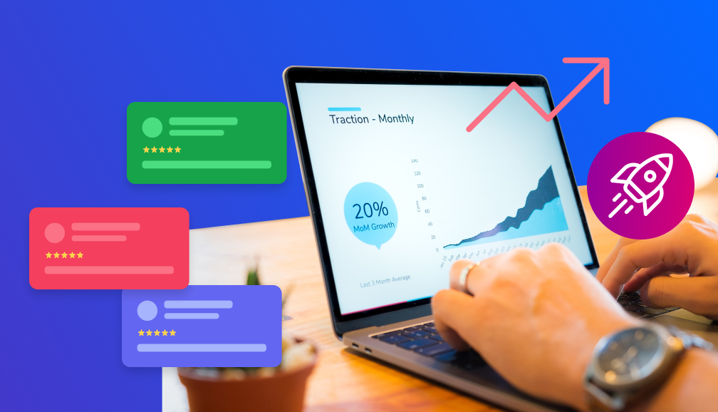 Dashboard showing improved traction metrics for a business collecting testimonials