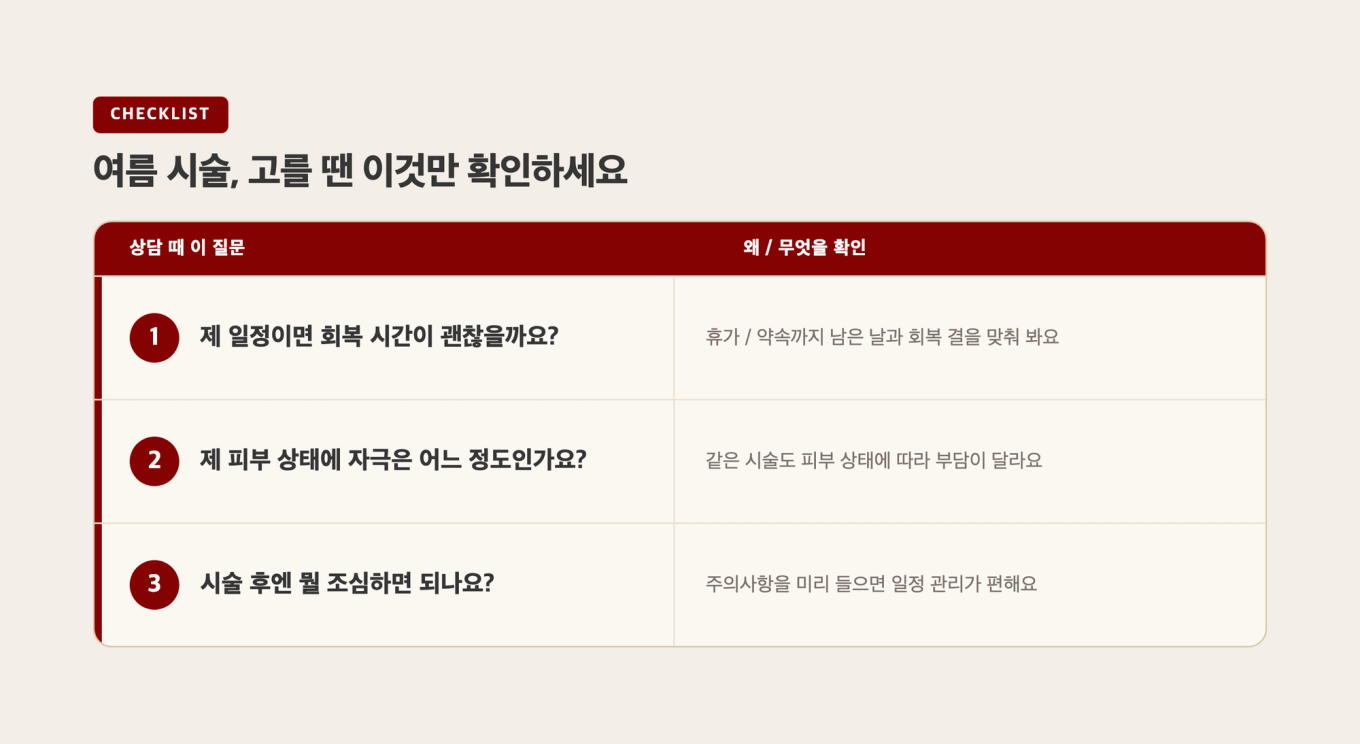 여름 시술을 고를 때 상담에서 확인할 세 가지 질문 표