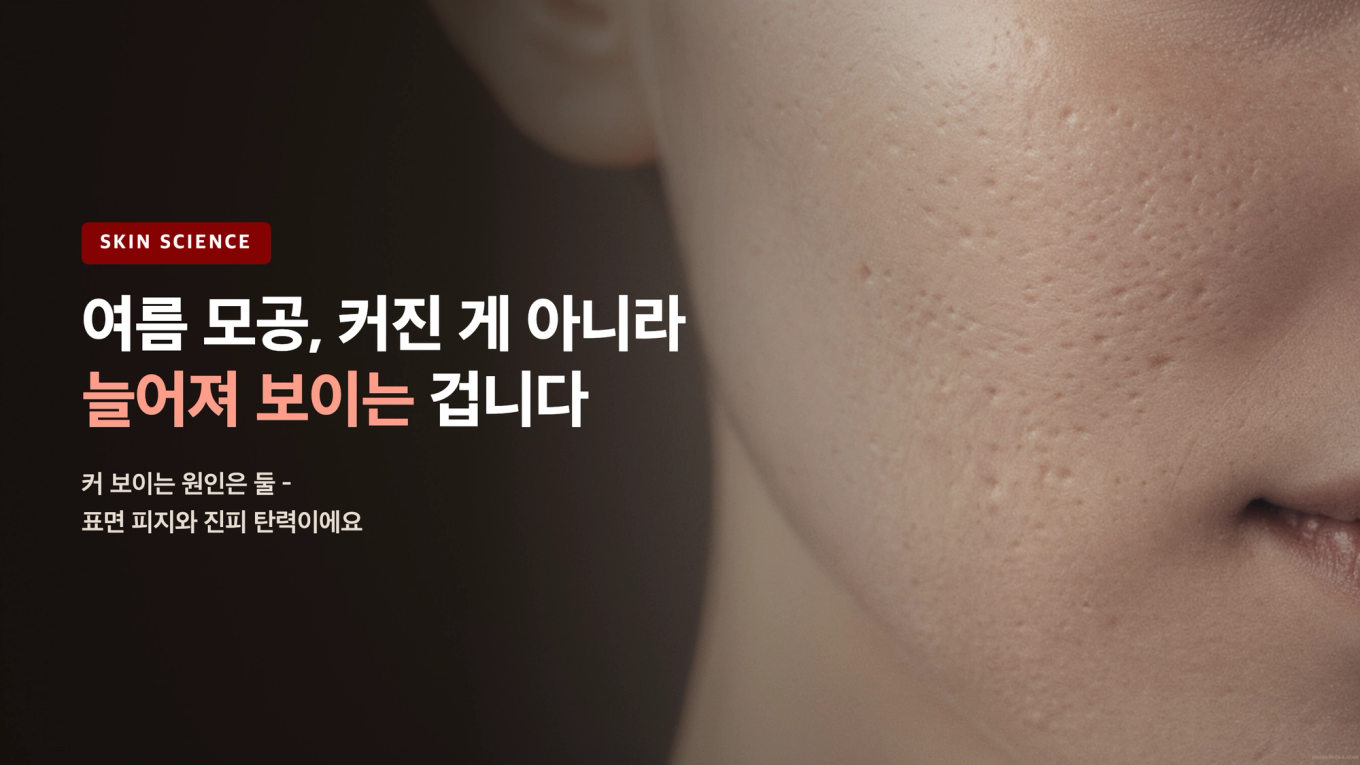 여름 모공, 커진 게 아니라 늘어져 보이는 겁니다 - 커 보이는 원인은 표면 피지와 진피 탄력 둘