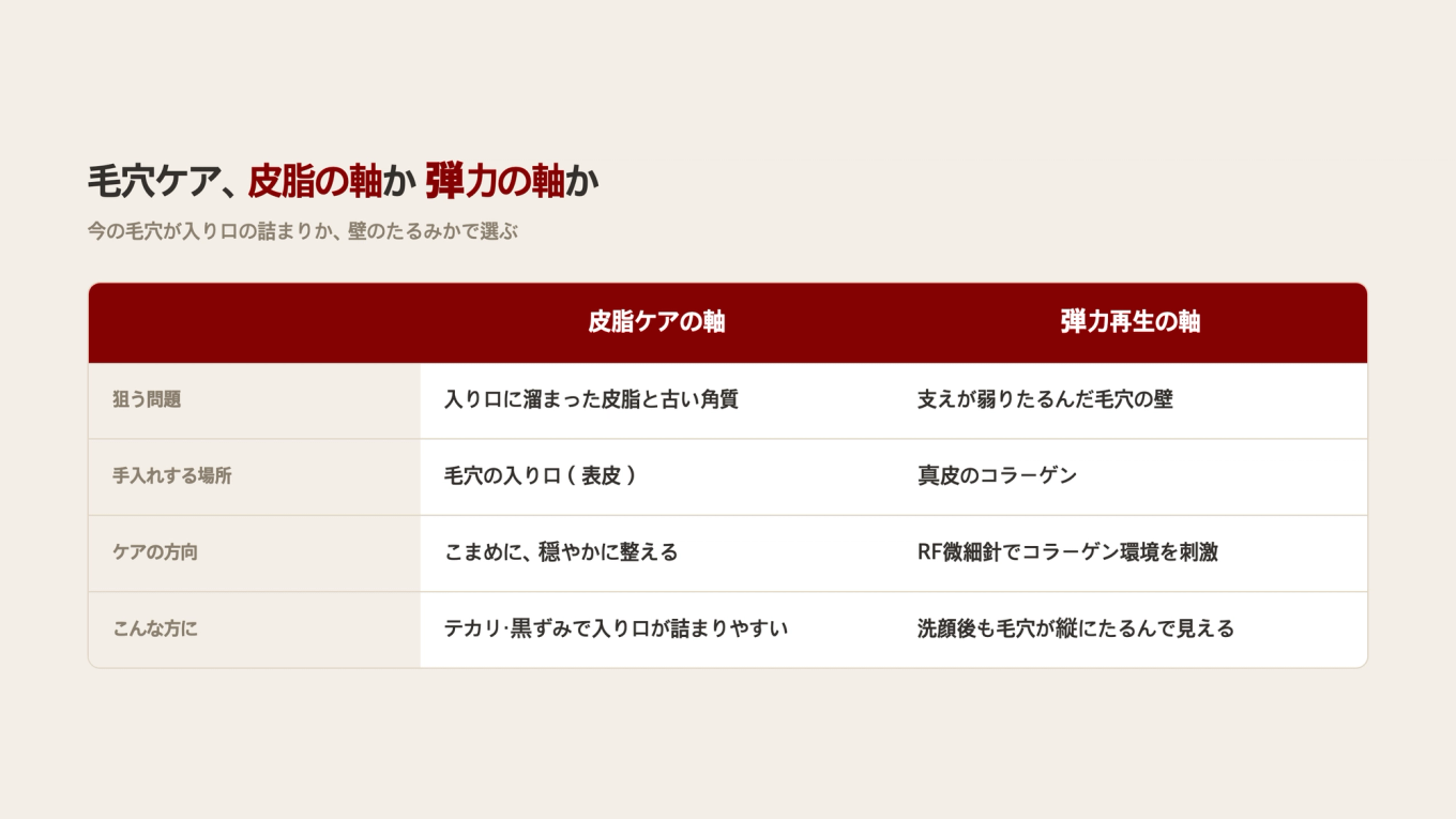 夏の毛穴は表面の皮脂を調整する管理と真皮の弾力を再生する管理、二つの方向でアプローチします