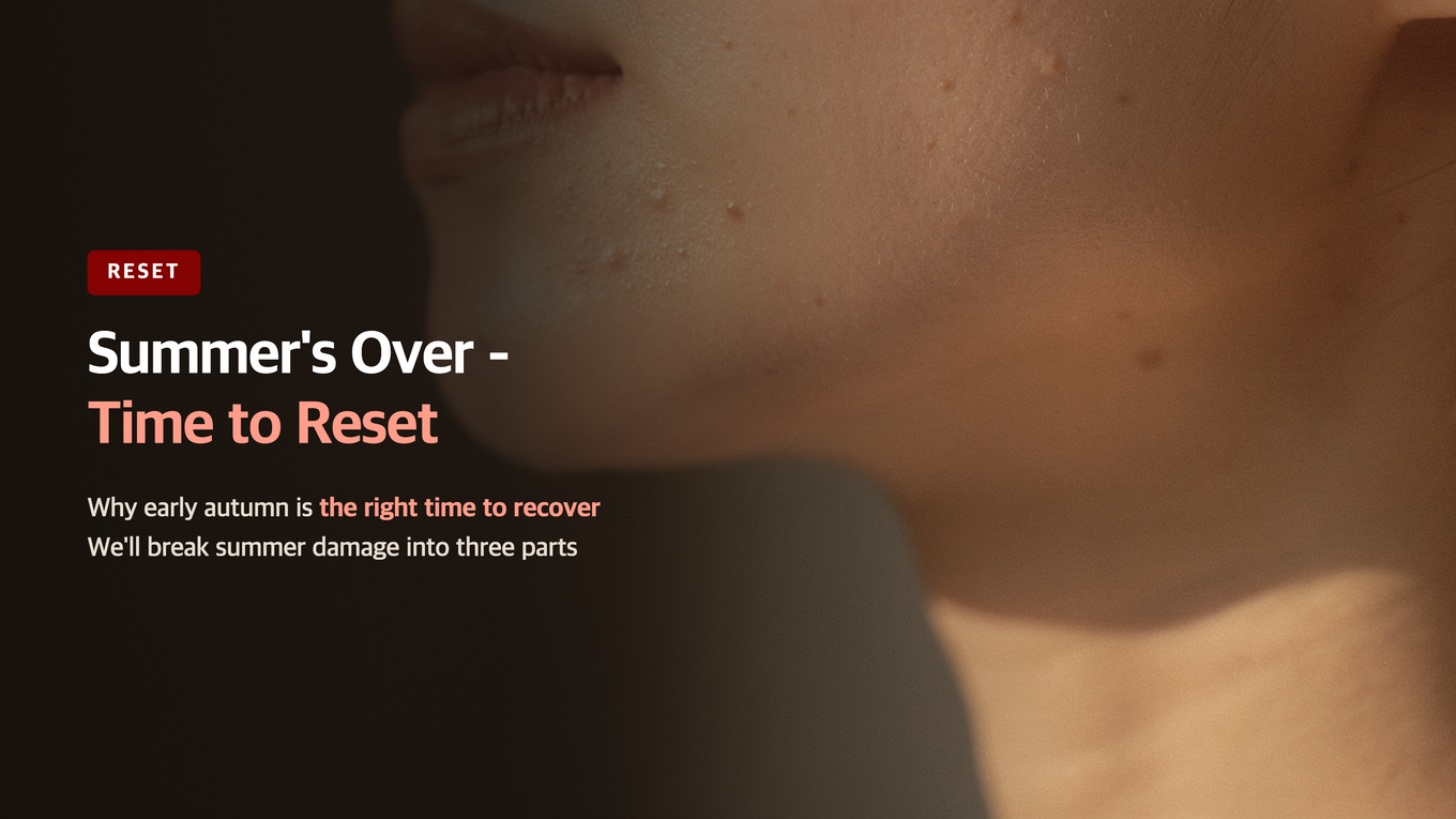Healthy skin texture with warm early autumn light, emphasizing recovery from summer damage