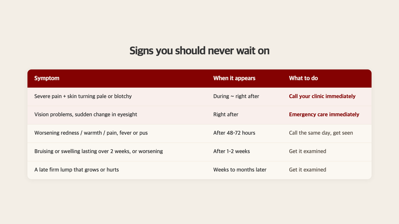 Urgent Signals and Symptoms Requiring Medical Review - Different Responses Based on When Symptoms Occur